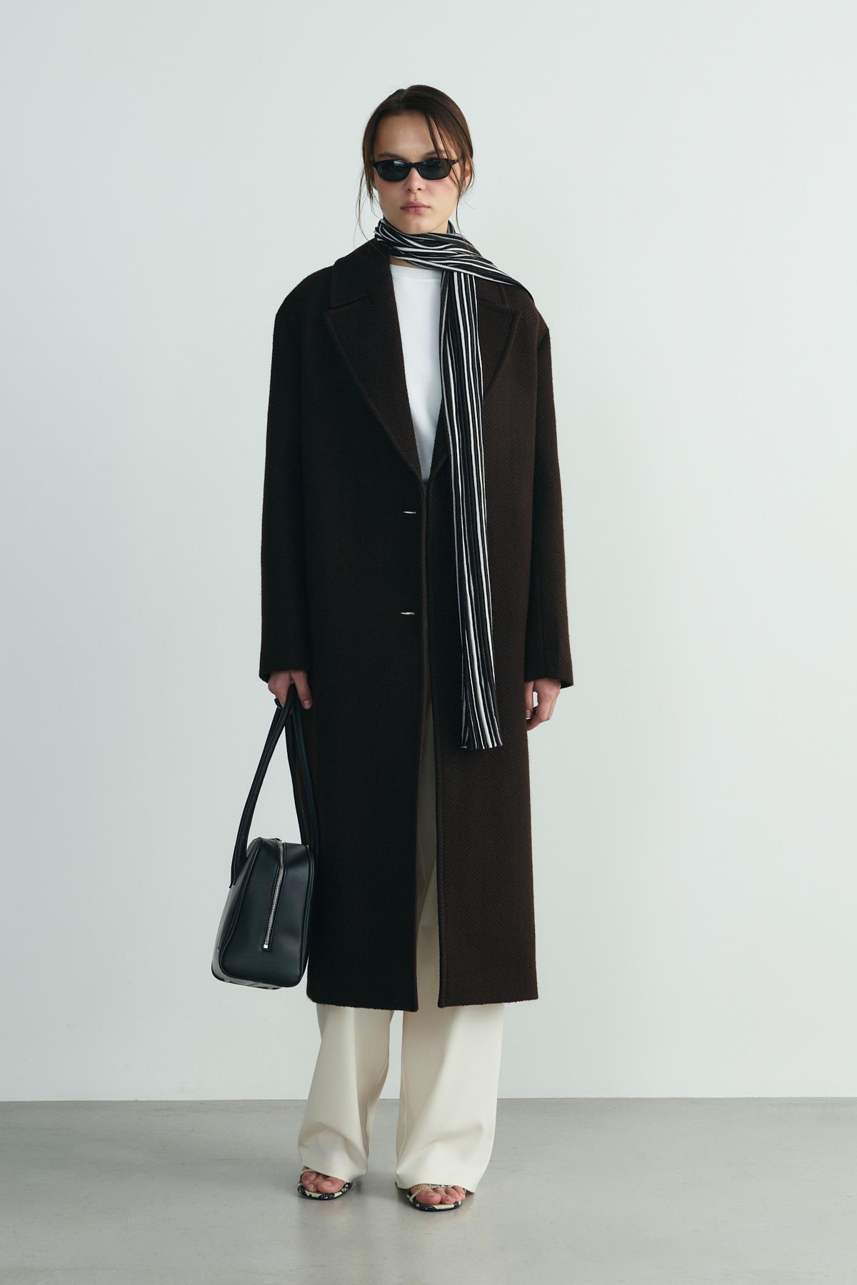 Acı Kahve Dora Uzun Oversize Kaban | Suud Collection