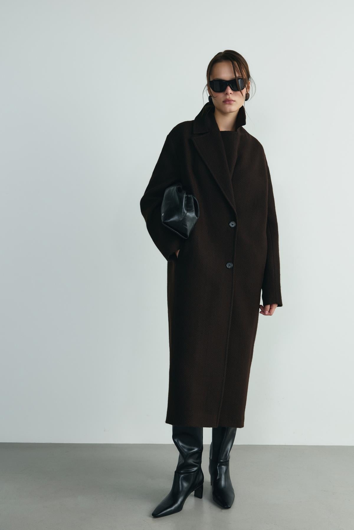 Acı Kahve Dora Uzun Oversize Kaban | Suud Collection