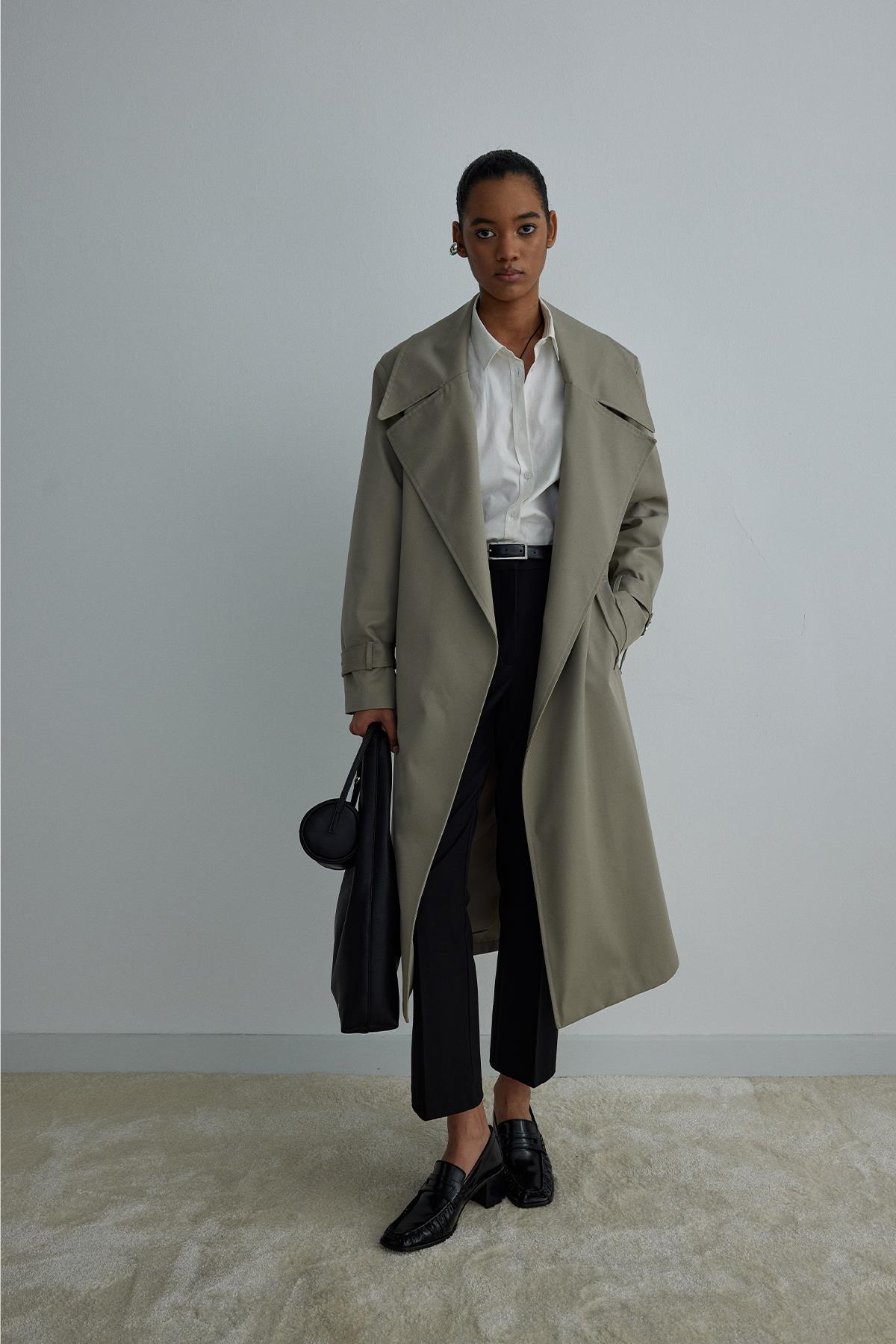 Khaki Rowe Gabardine Trench Coat | Suud Collection
