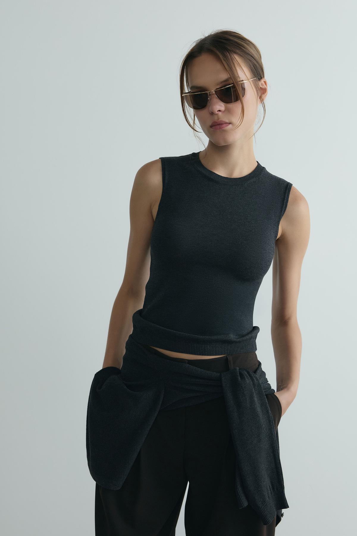 Antrasit Lea Triko Hırka | Suud Collection