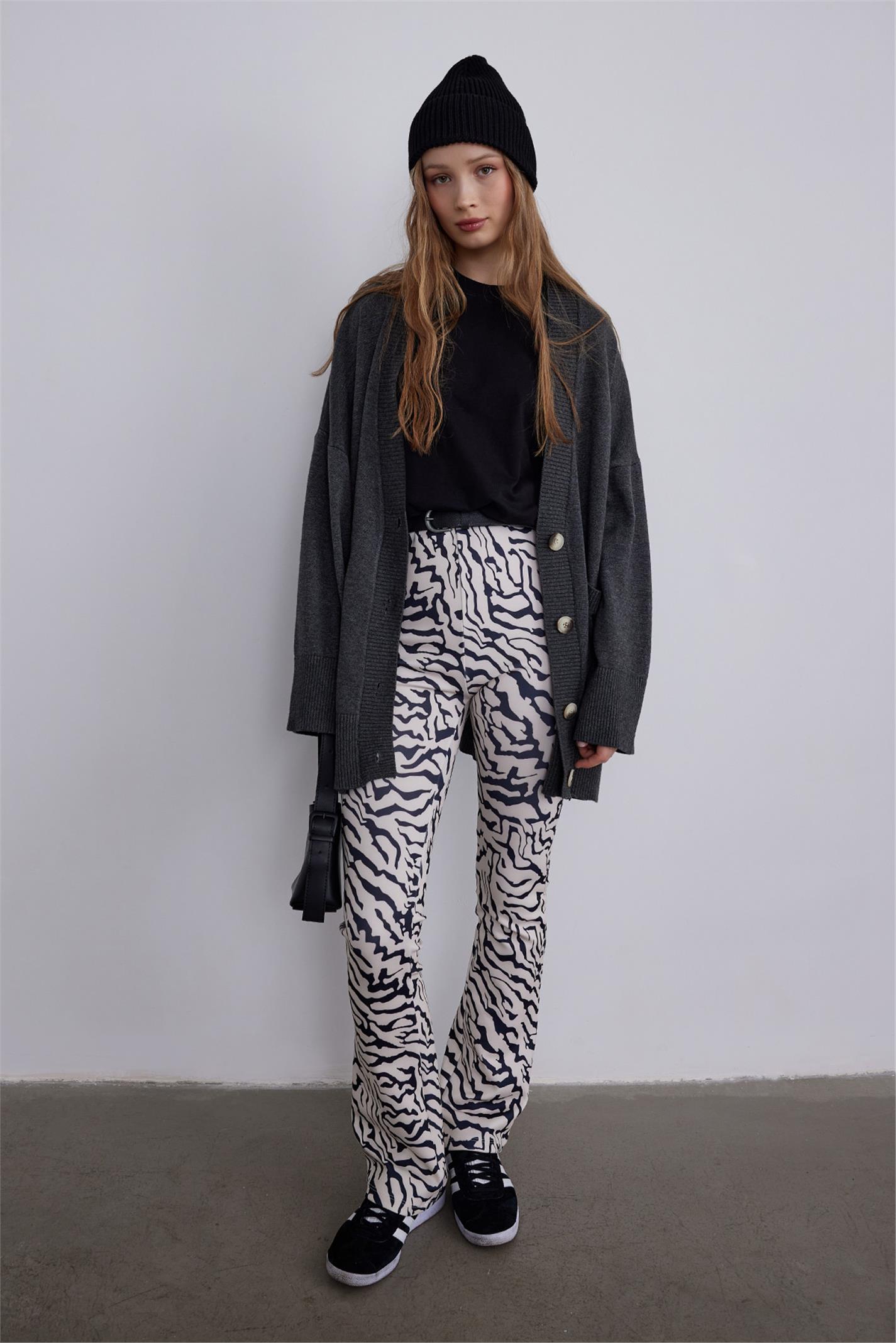 Bej Zebra Desenli Pantolon | Suud Collection