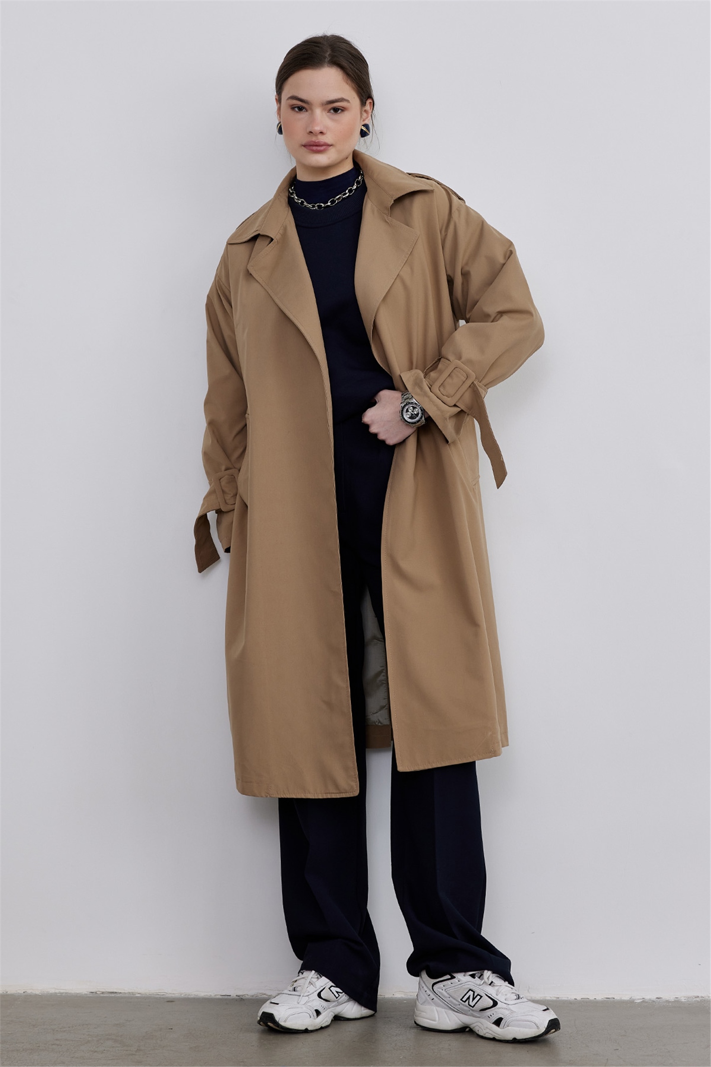 Camel Buckle Oversized Cotton Trench Coat | Suud Collection