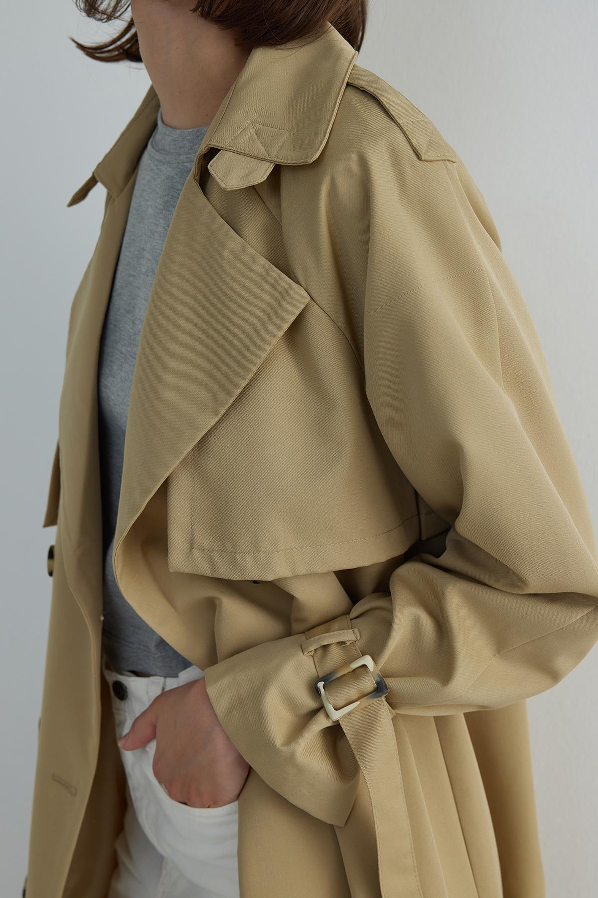 Camel Long Cotton Trench Coat | Suud Collection