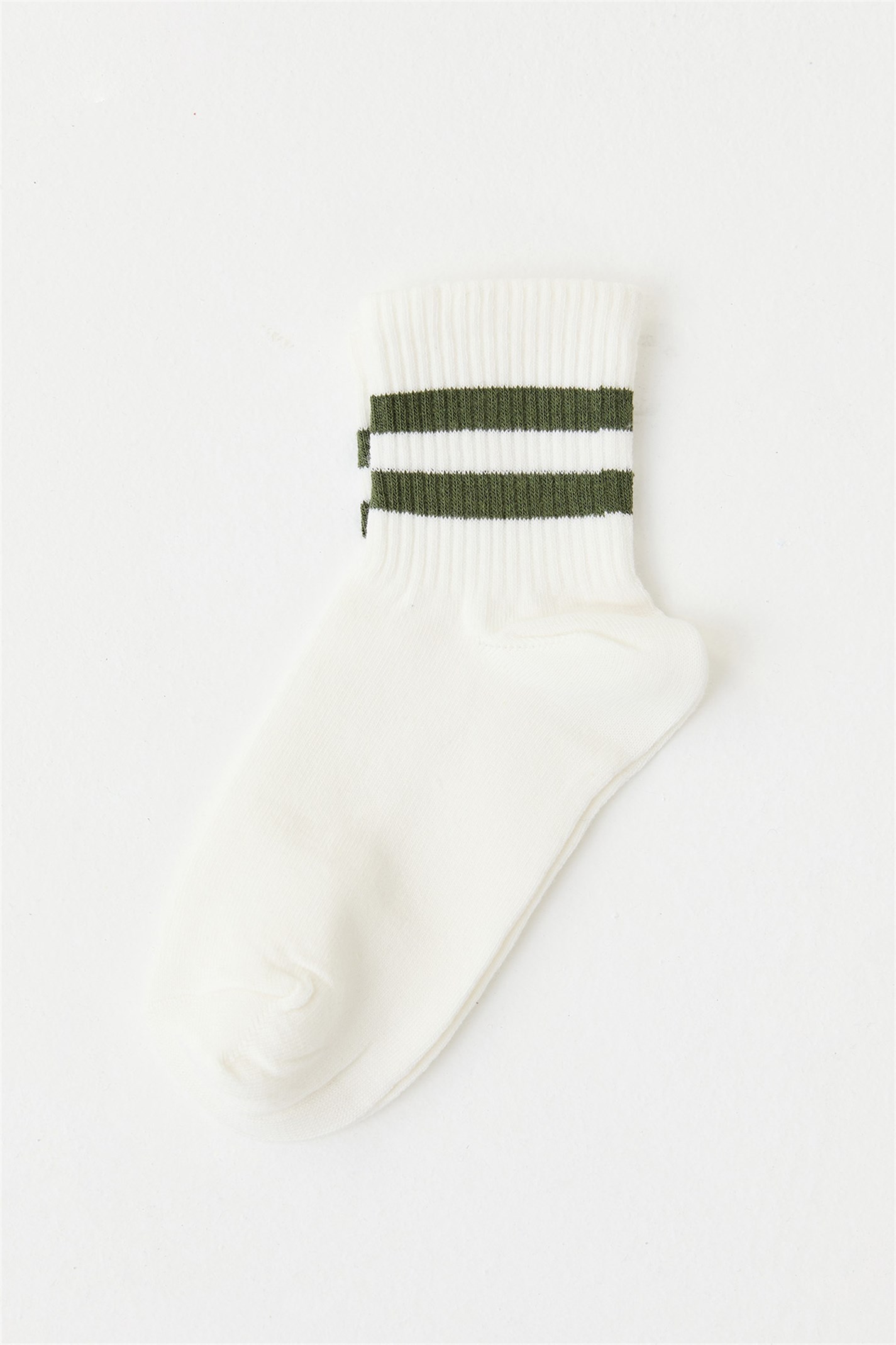 Krem Çift Çizgili Soket Çorap | Suud Collection