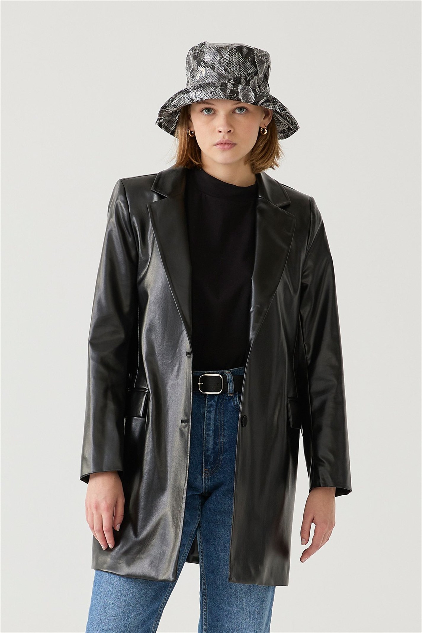 Siyah Deri Blazer Ceket | Suud Collection