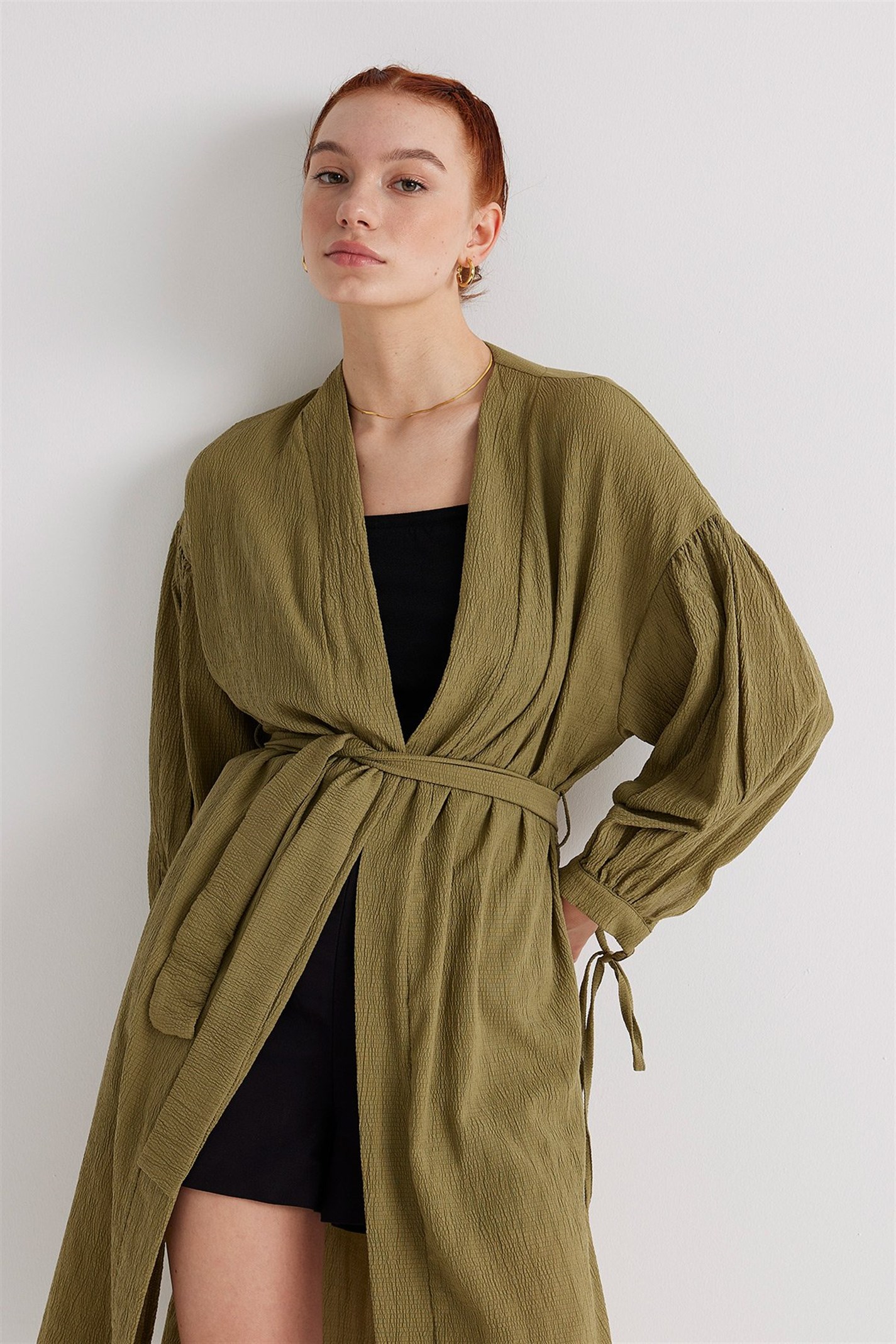 Yeşil Dokulu Kimono Ceket | Suud Collection