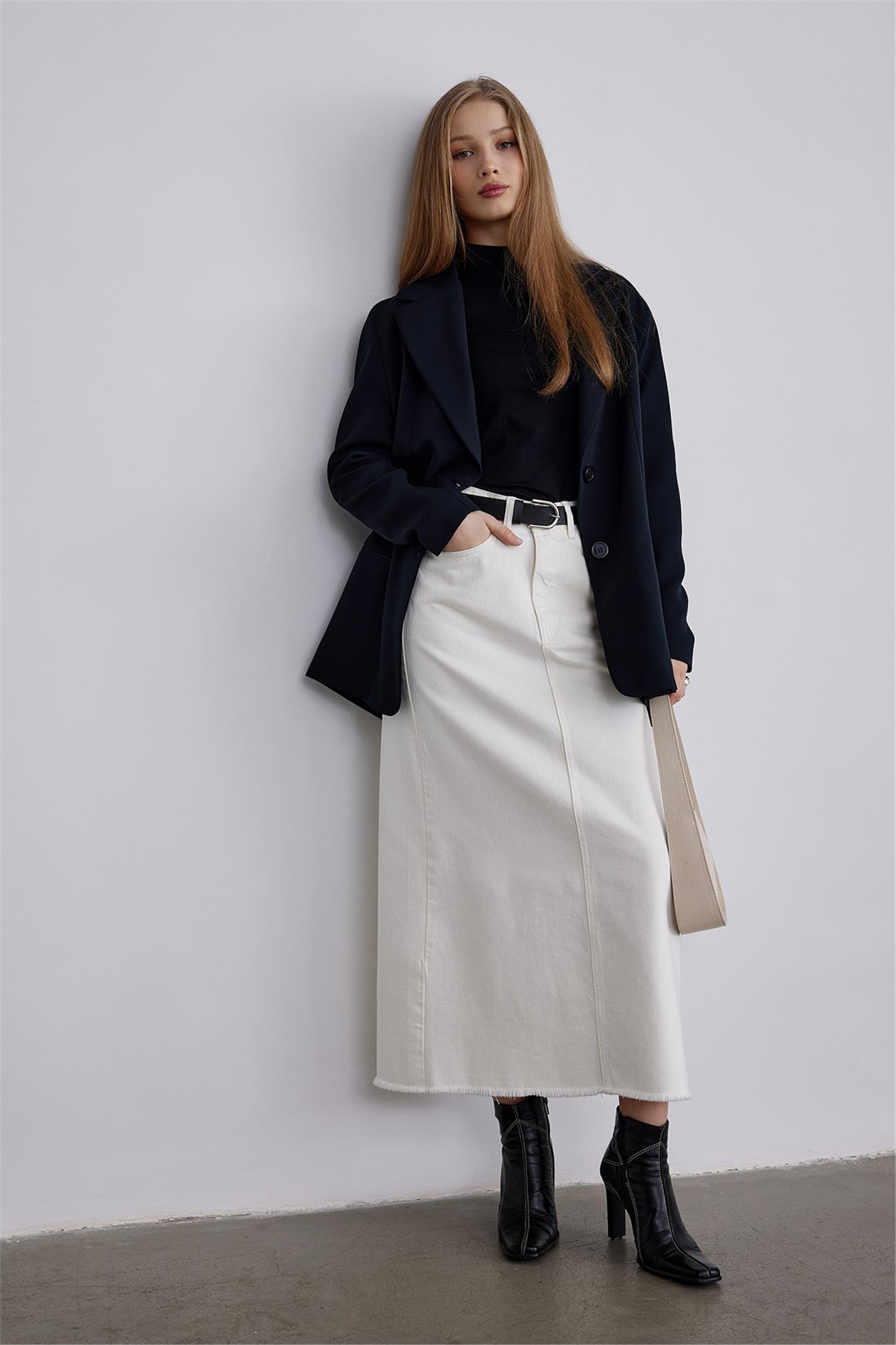 Ecru Long Jean Skirt | Suud Collection
