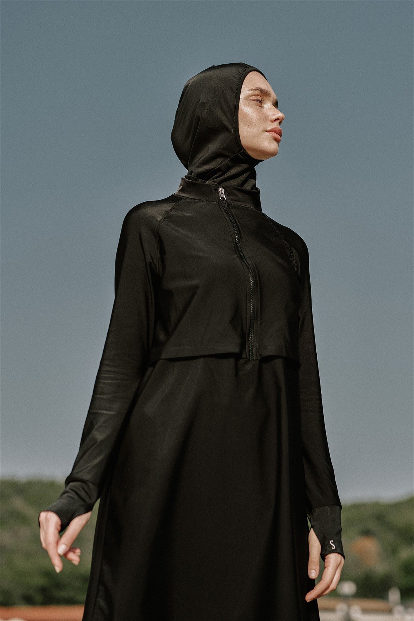 Black Zipper Detailed Elastane Swimsuit Tunic | Suud Collection
