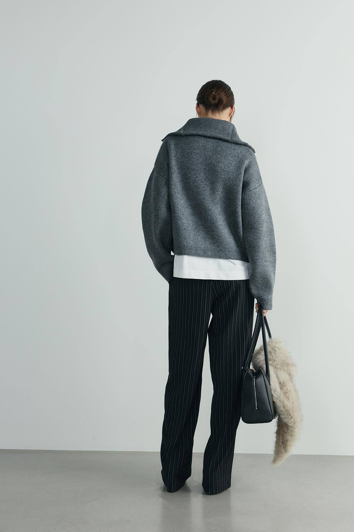 Dark Grey Jodie Zip-up Knit Cardigan | Suud Collection