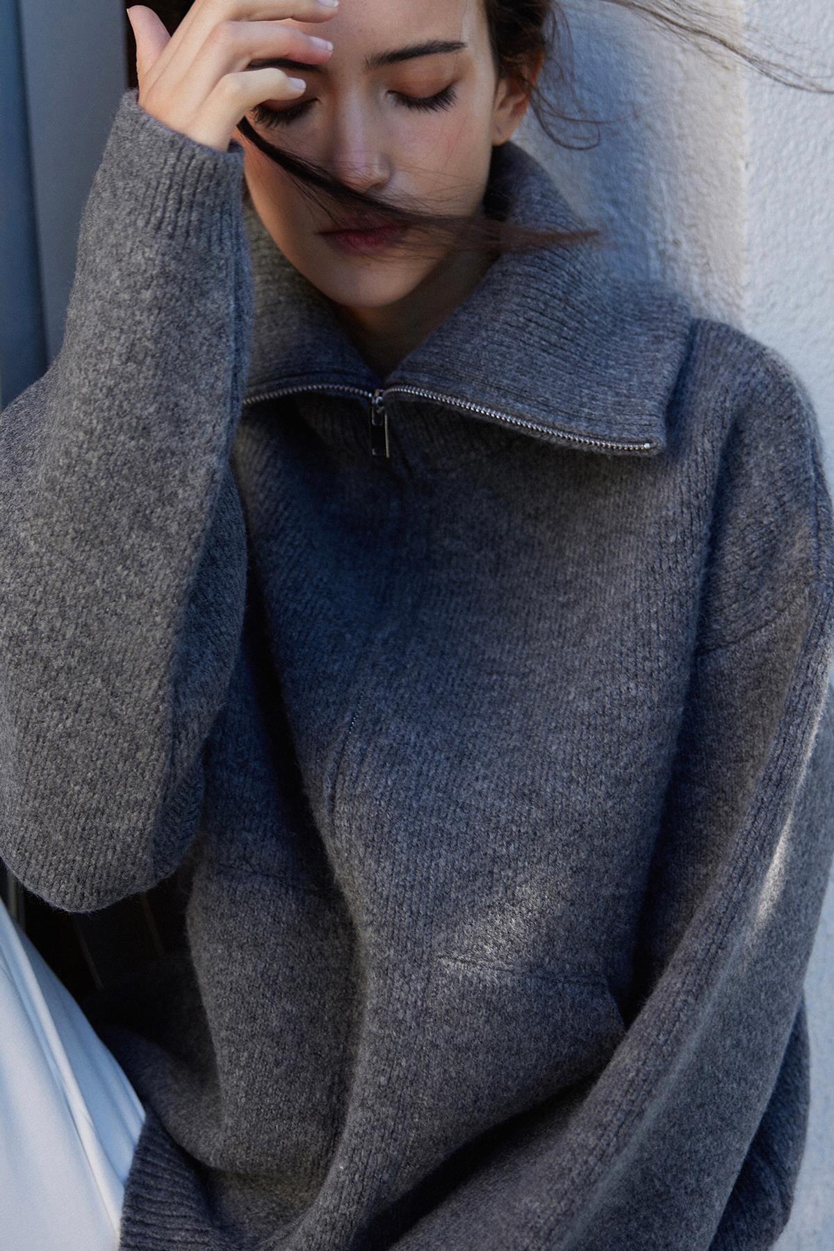 Dark Grey Jodie Zip-up Knit Cardigan | Suud Collection