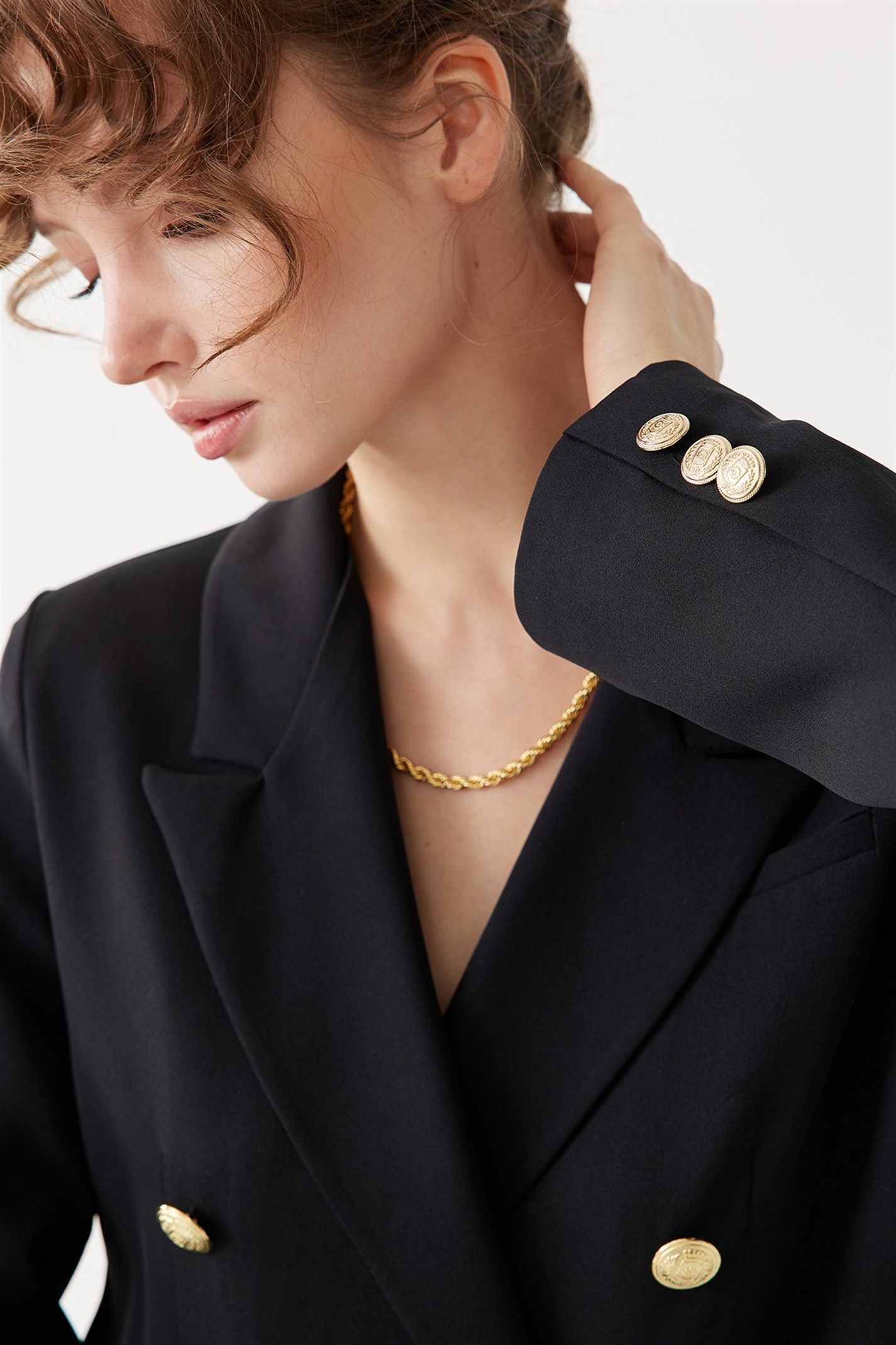 Siyah Gold Düğmeli Blazer Ceket | Suud Collection