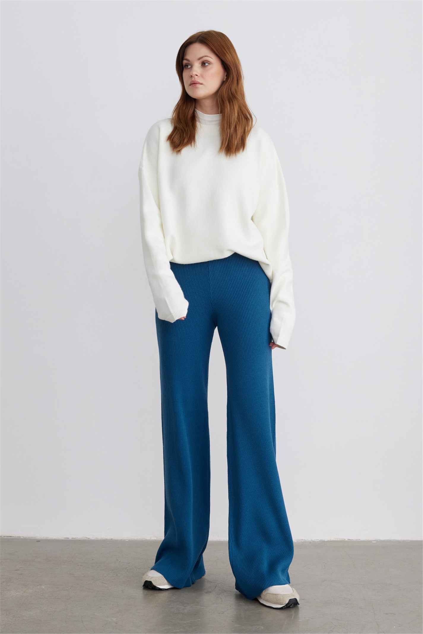Mavi Bol Paça Triko Pantolon | Suud Collection