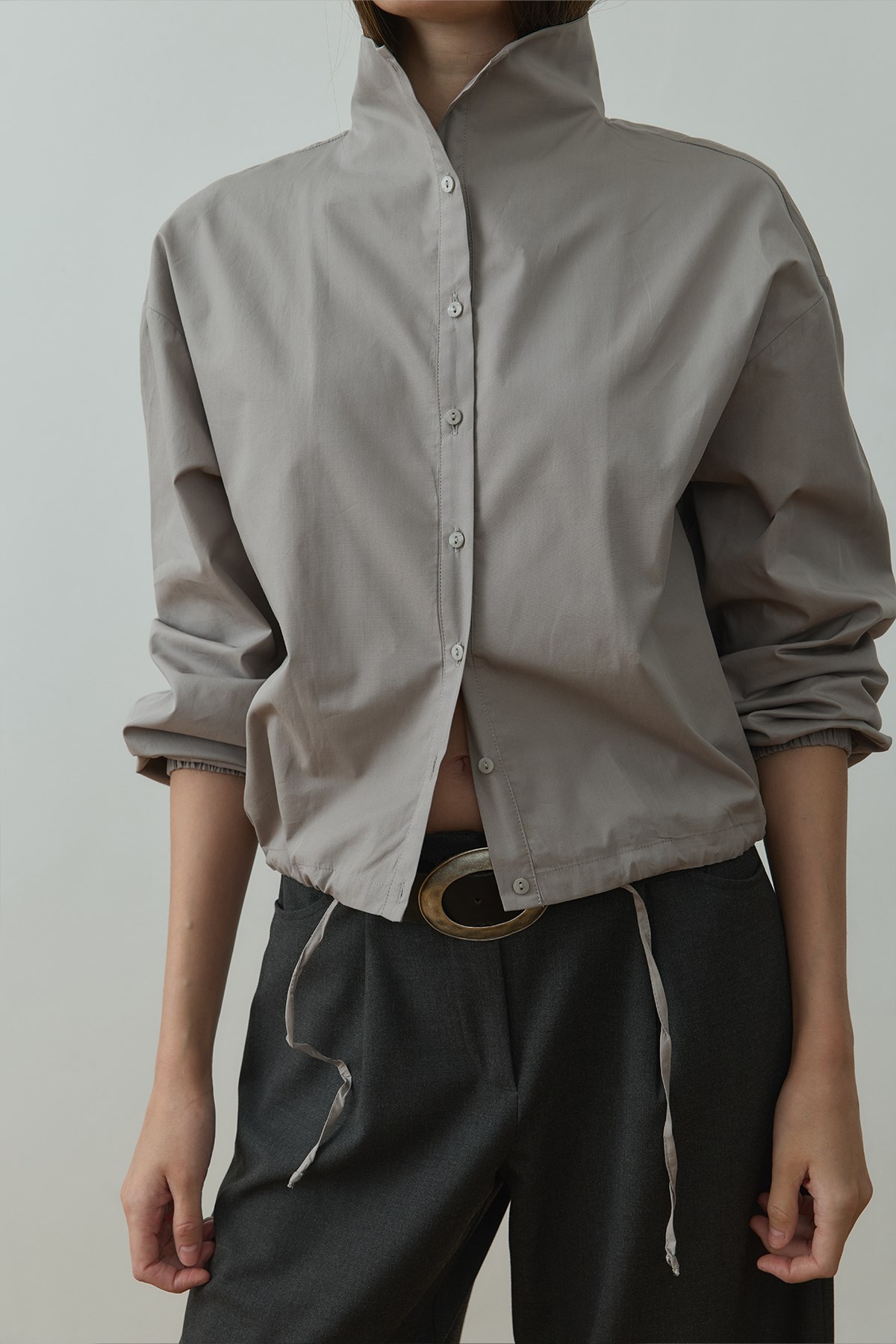 Grey Eden Stand Collar Shirt | Suud Collection