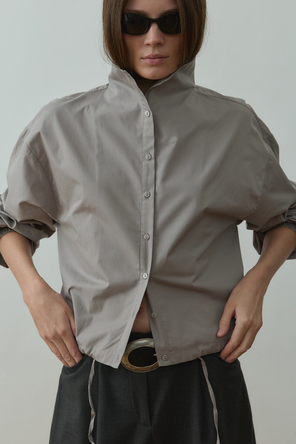 Grey Eden Stand Collar Shirt | Suud Collection