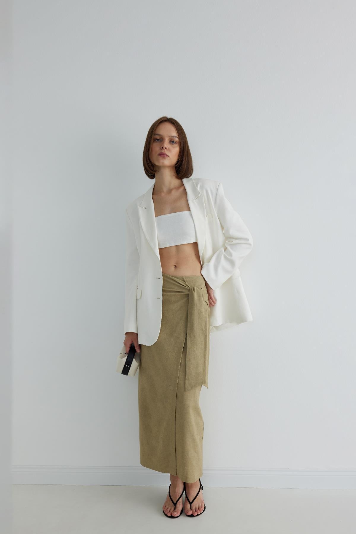 Light Green Noli Linen Wrap Skirt | Suud Collection
