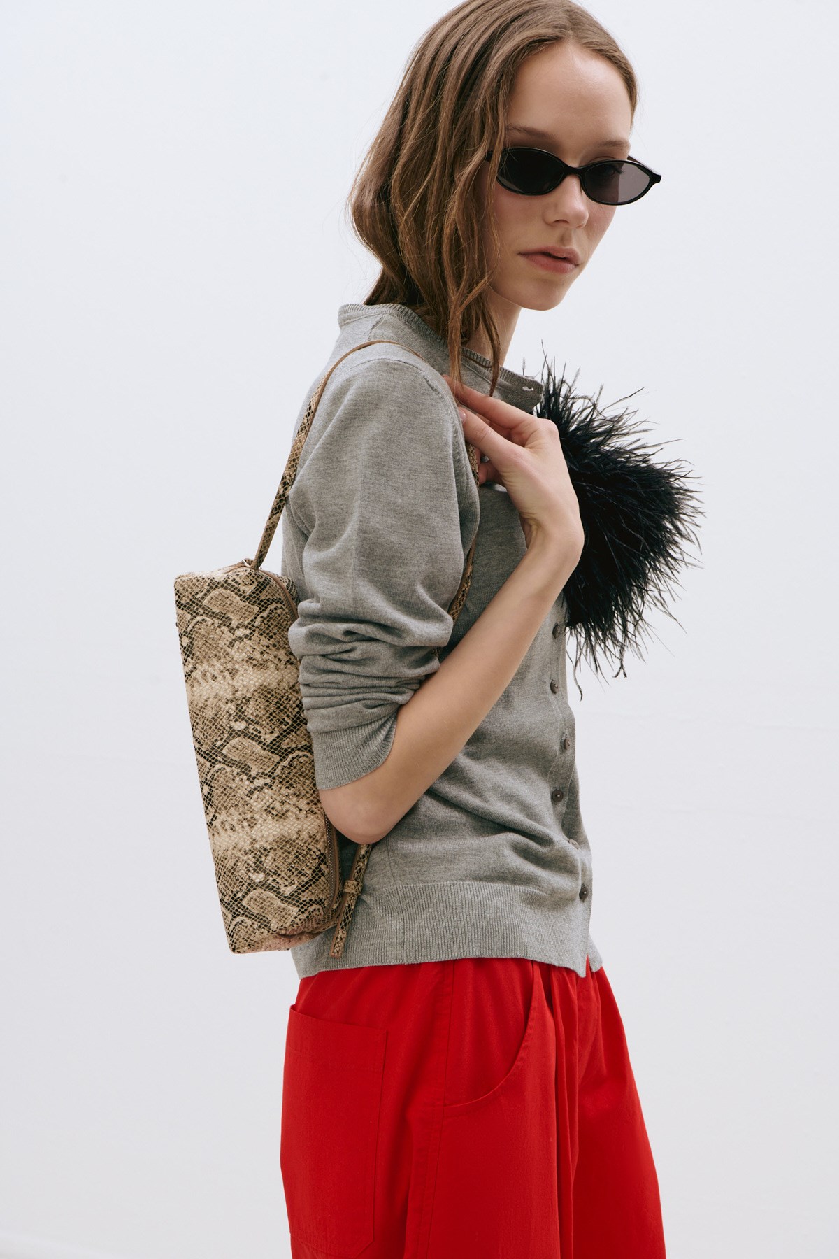 Brown Mervie Snake Print Baguette Bag | Suud Collection