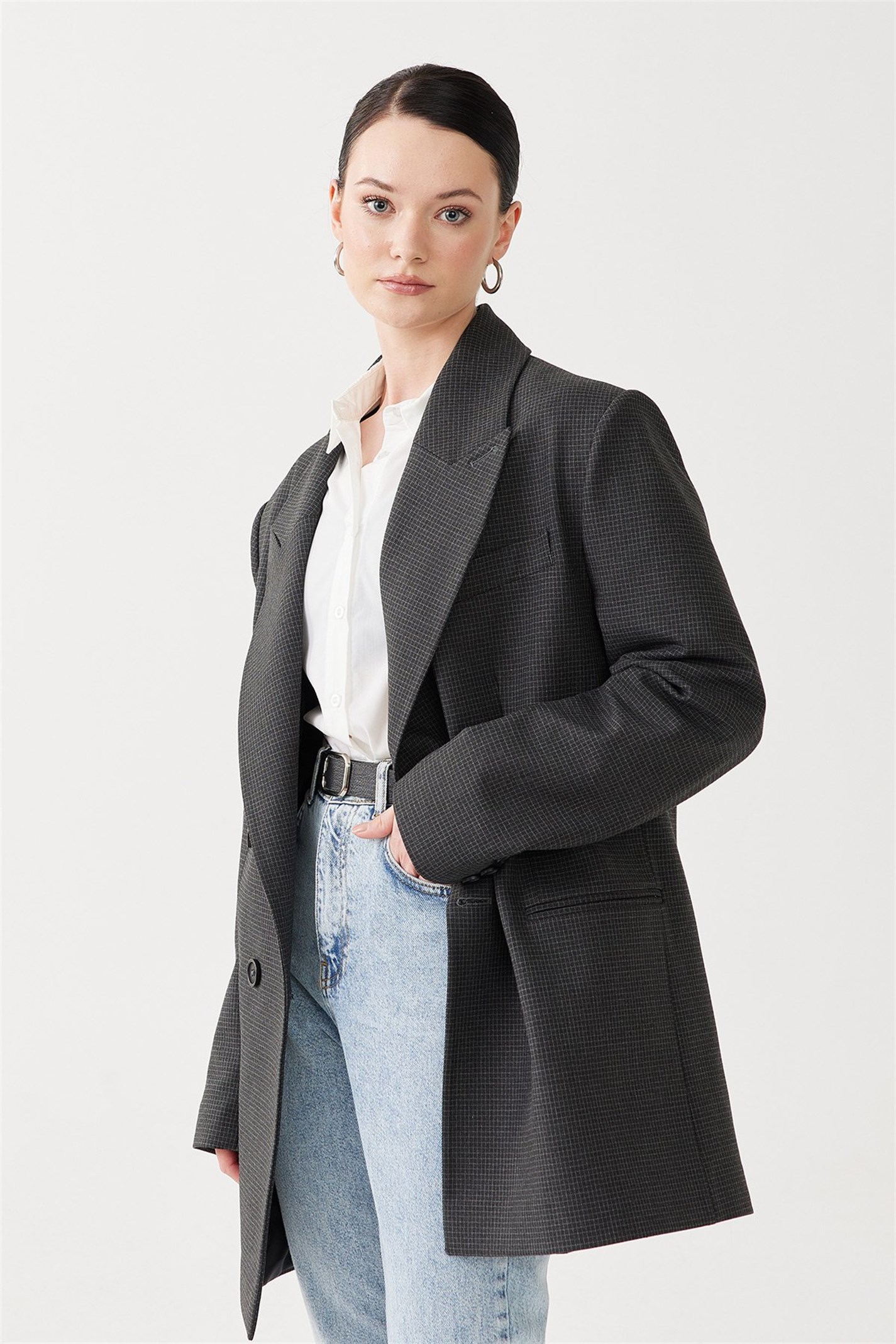 Kareli Oversize Blazer Ceket | Suud Collection
