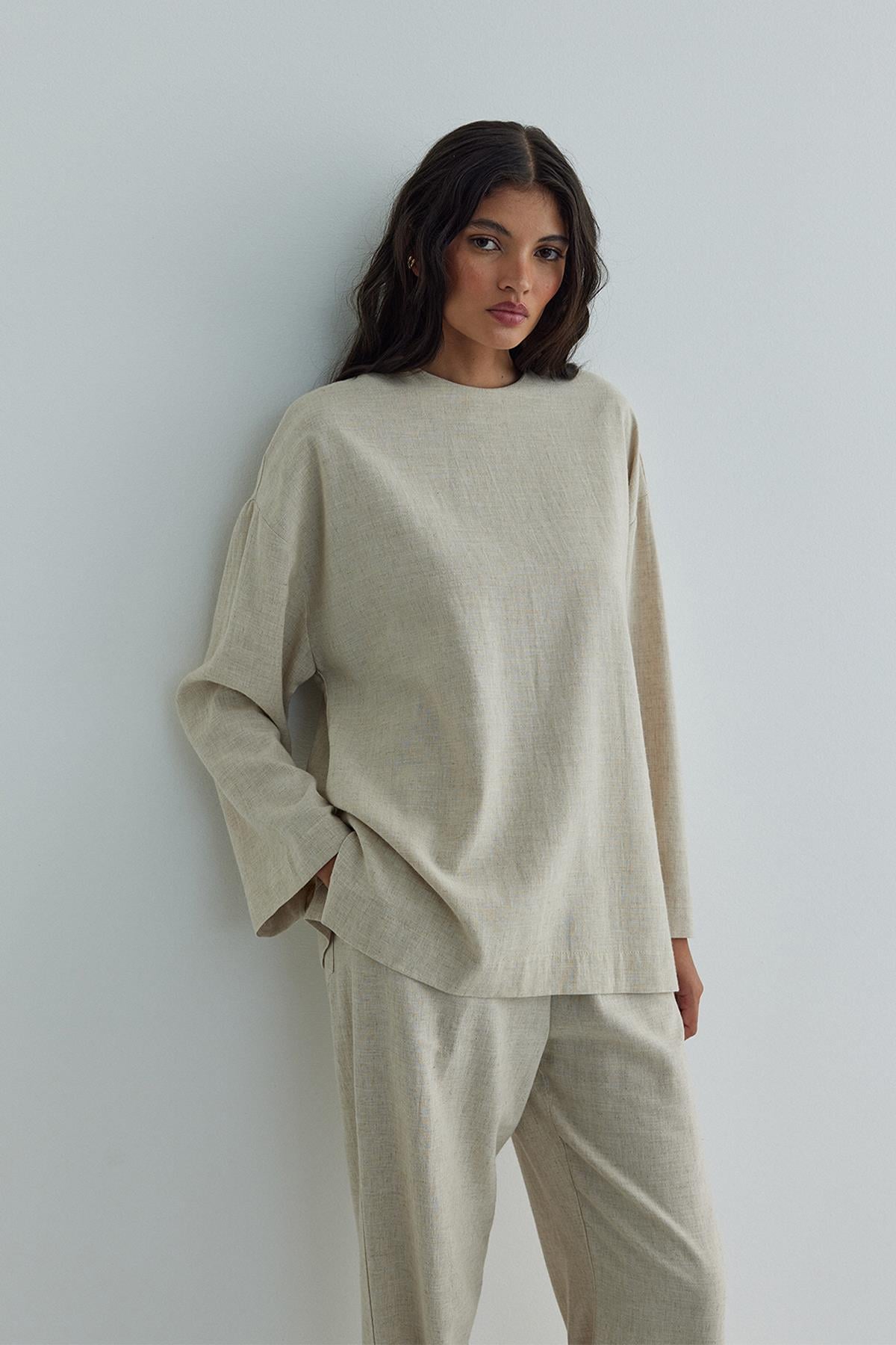 トップス kaval linen sarrouel blouse naturel-kavala-keten-bluz--