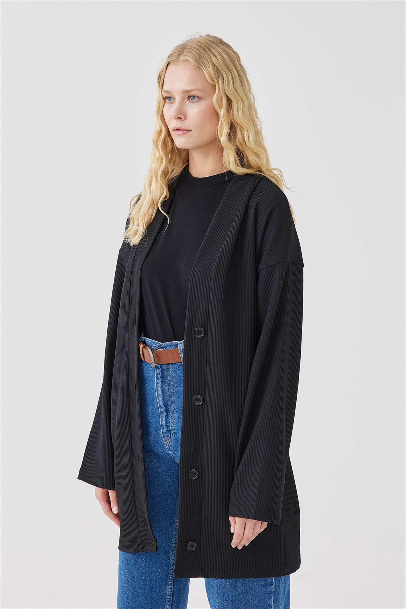 Black Ottoman Buttoned Cardigan | Suud Collection