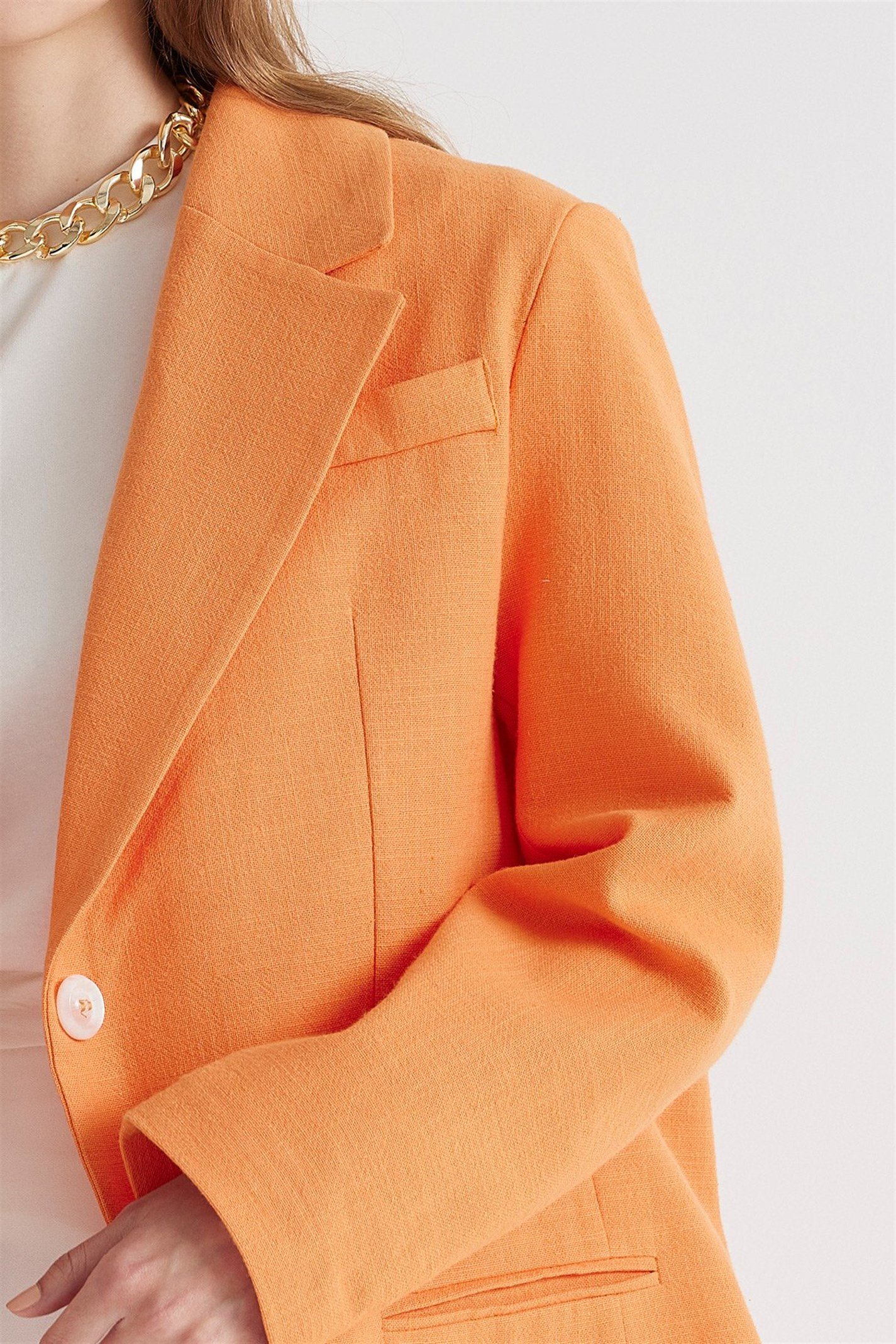 Turuncu Oversize Keten Dad Blazer Ceket | Suud Collection