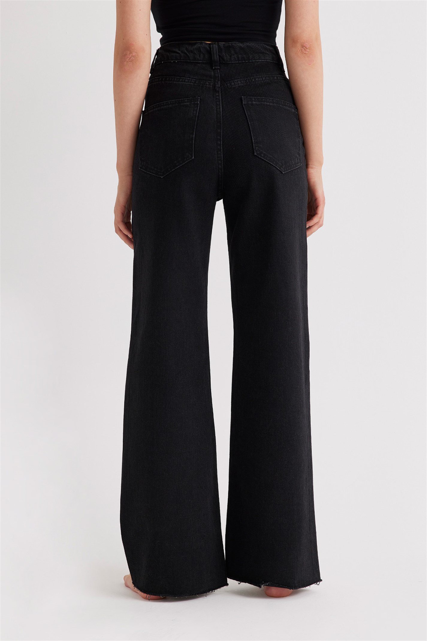 Black Shiny Stone Wide Leg Jean | Suud Collection