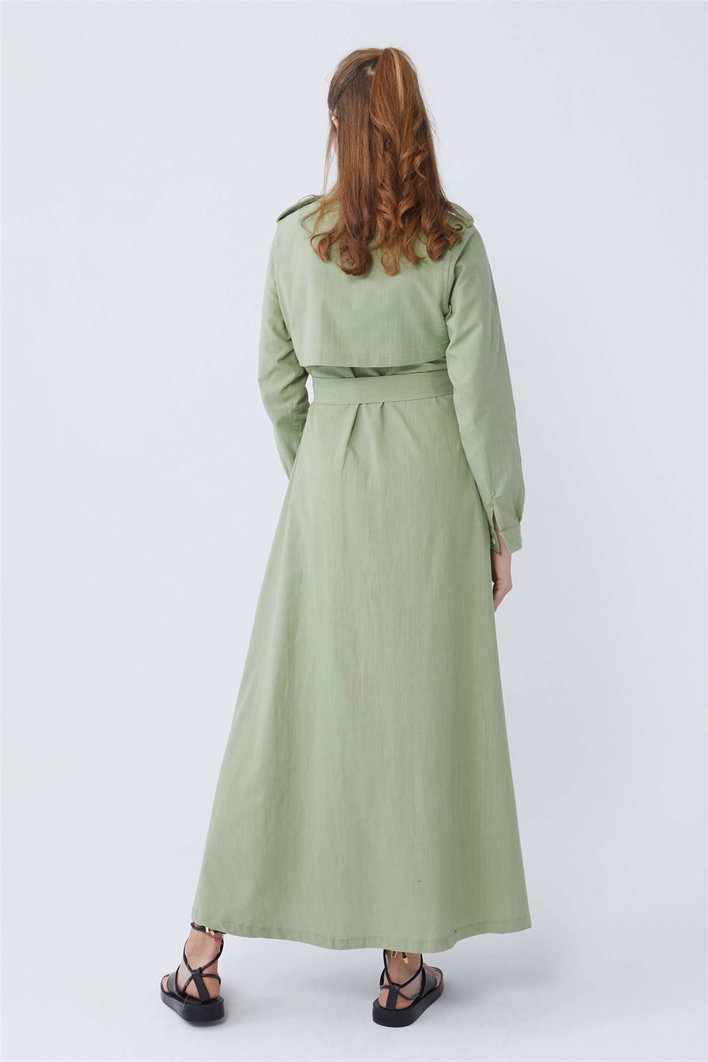 Yeşil Safari Uzun Keten Elbise | Suud Collection