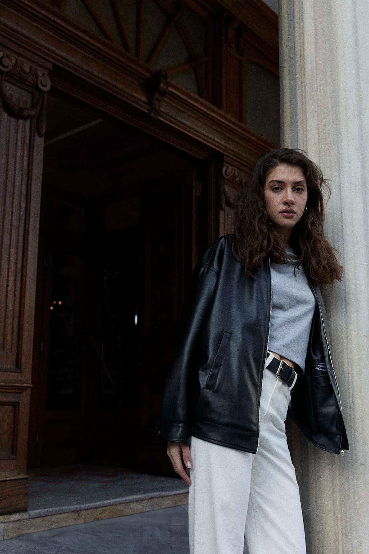 Black Retro 90's Faux Leather Jacket | Suud Collection