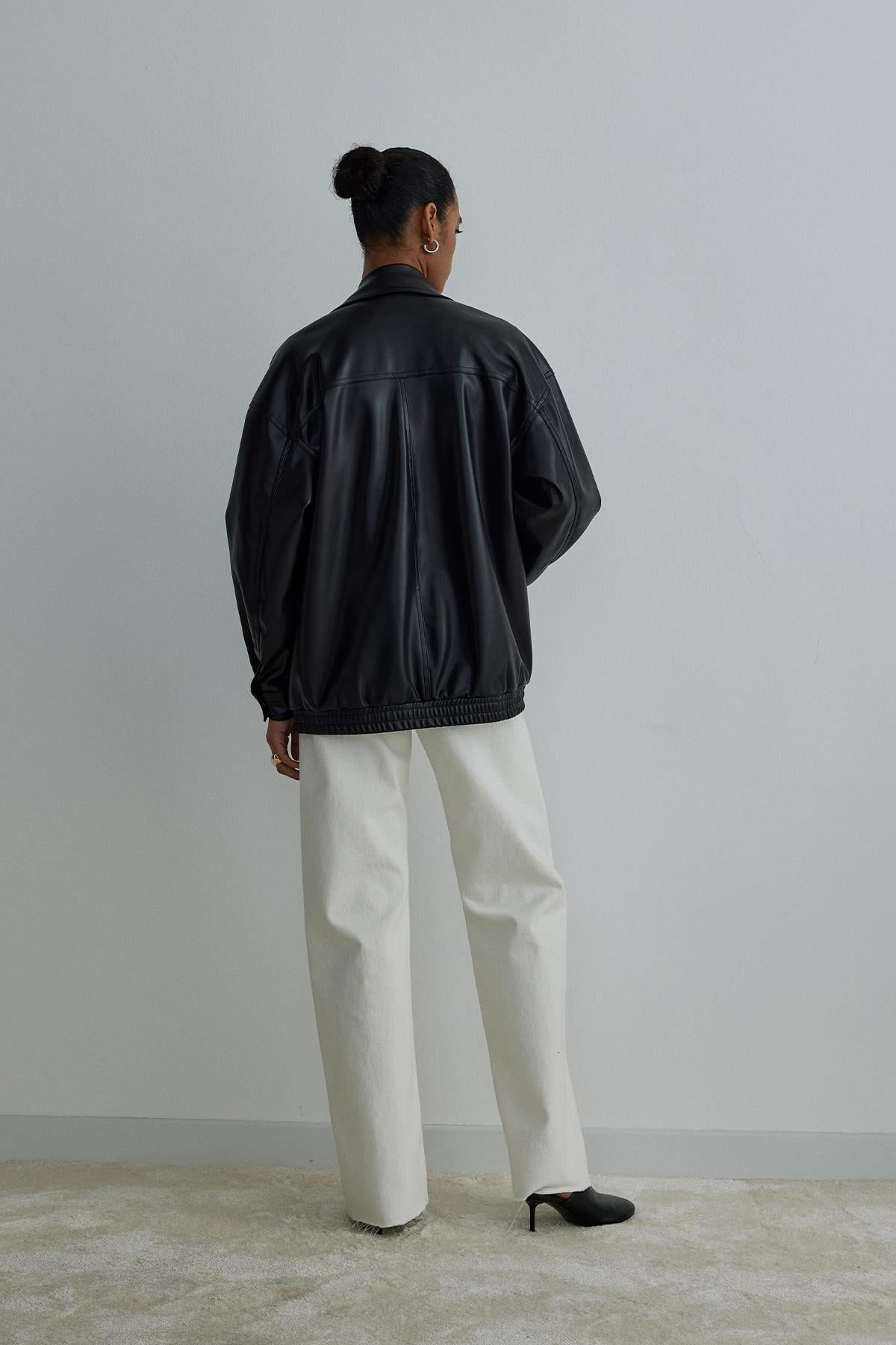 Black Retro 90's Faux Leather Jacket | Suud Collection