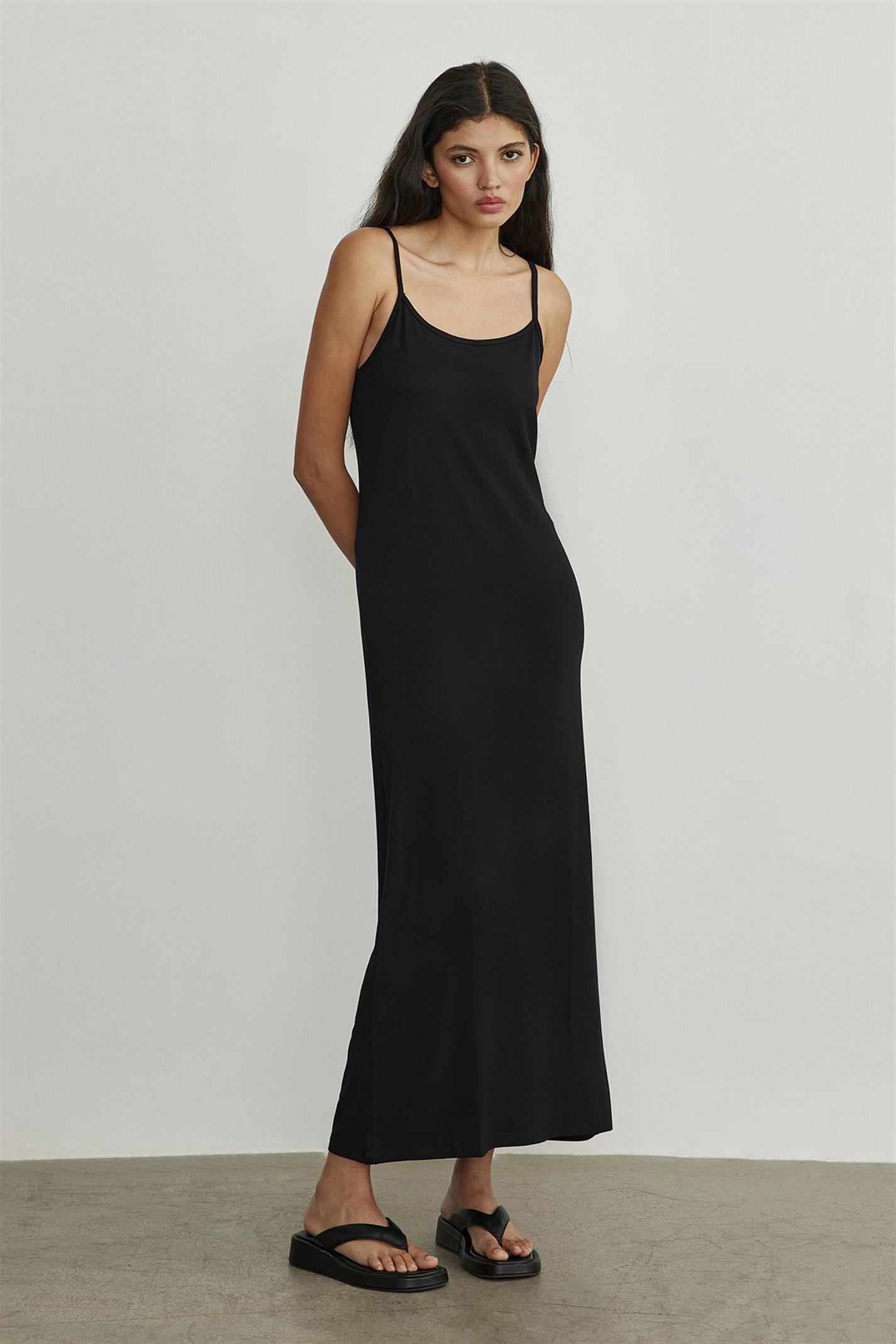 Siyah Askılı Penye Elbise | Suud Collection