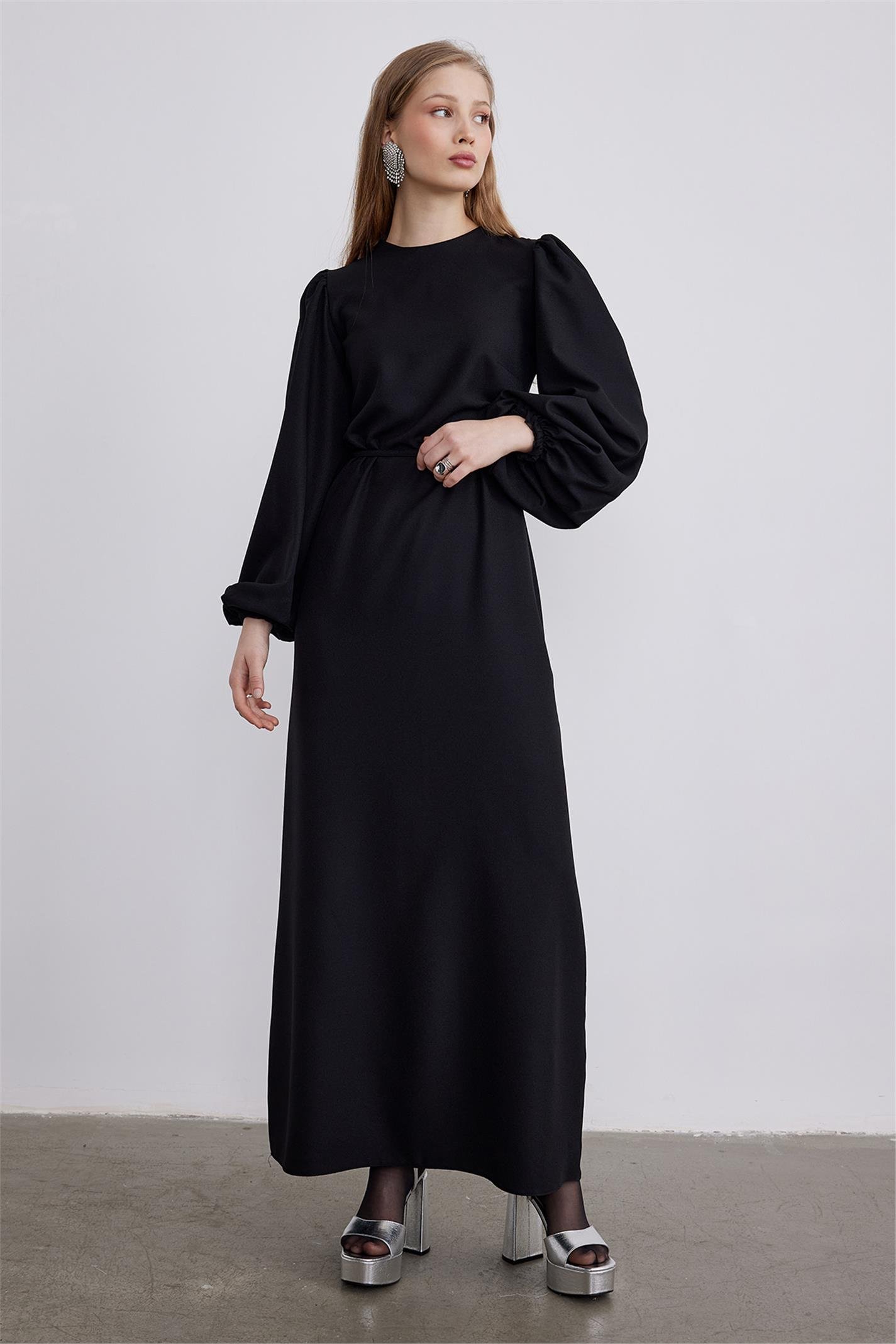 Siyah Balon Kol Abiye Elbise | Suud Collection