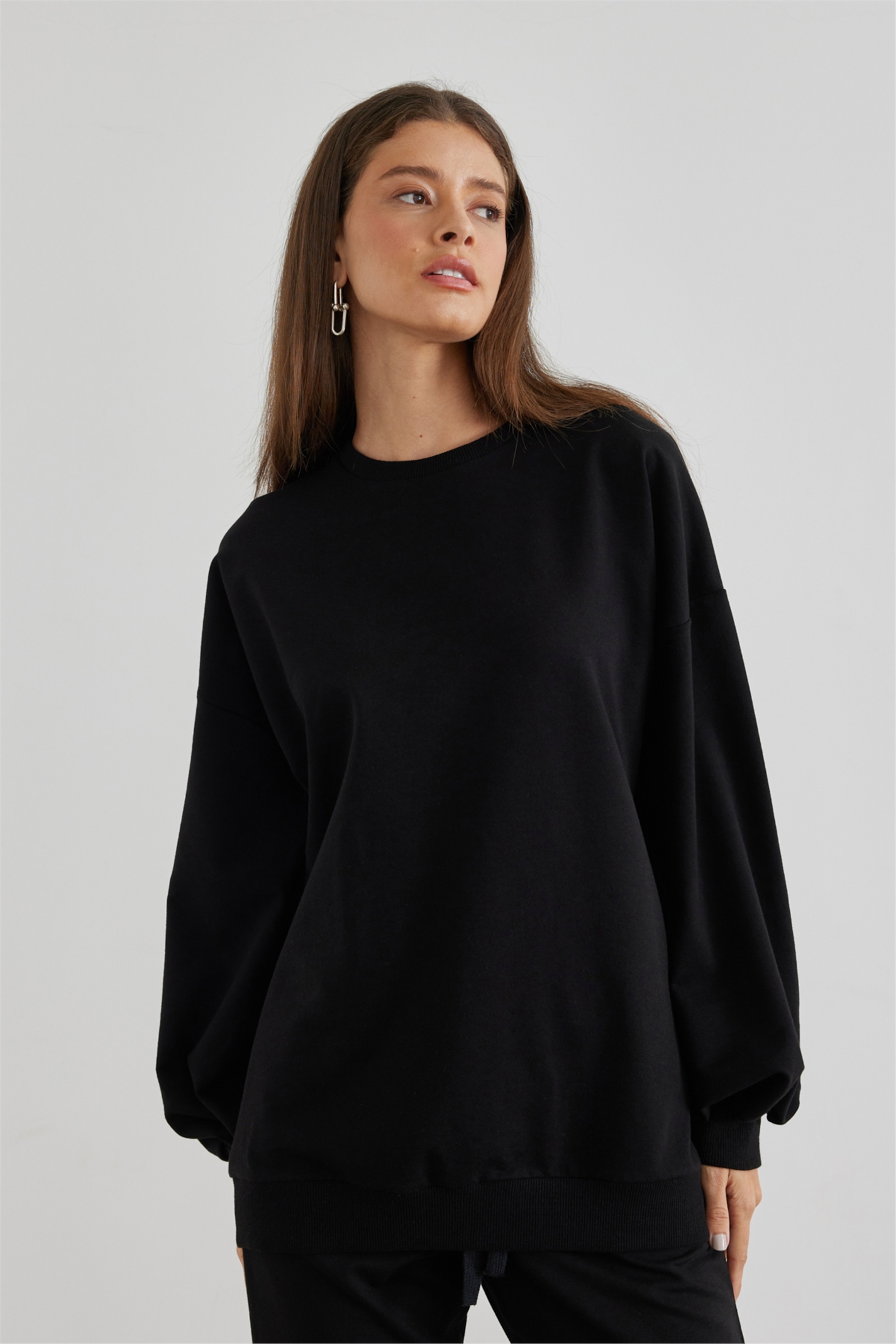 Siyah Balon Kol Sweatshirt | Suud Collection
