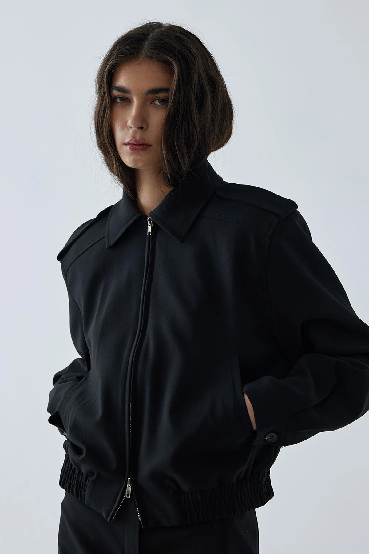 Siyah Cooper Crop Bomber Ceket
