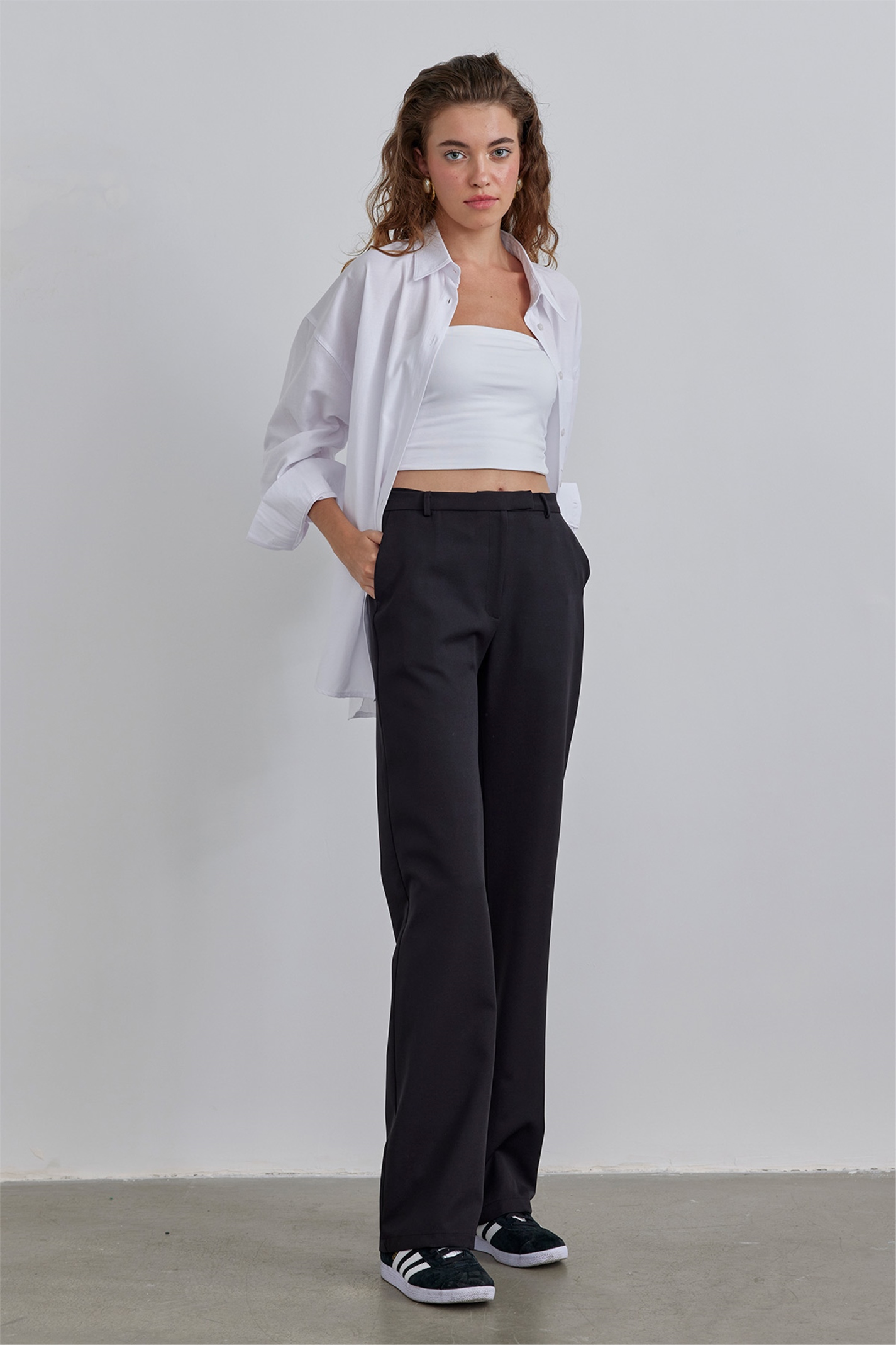 Black Straight Cut Fabric Trousers | Suud Collection