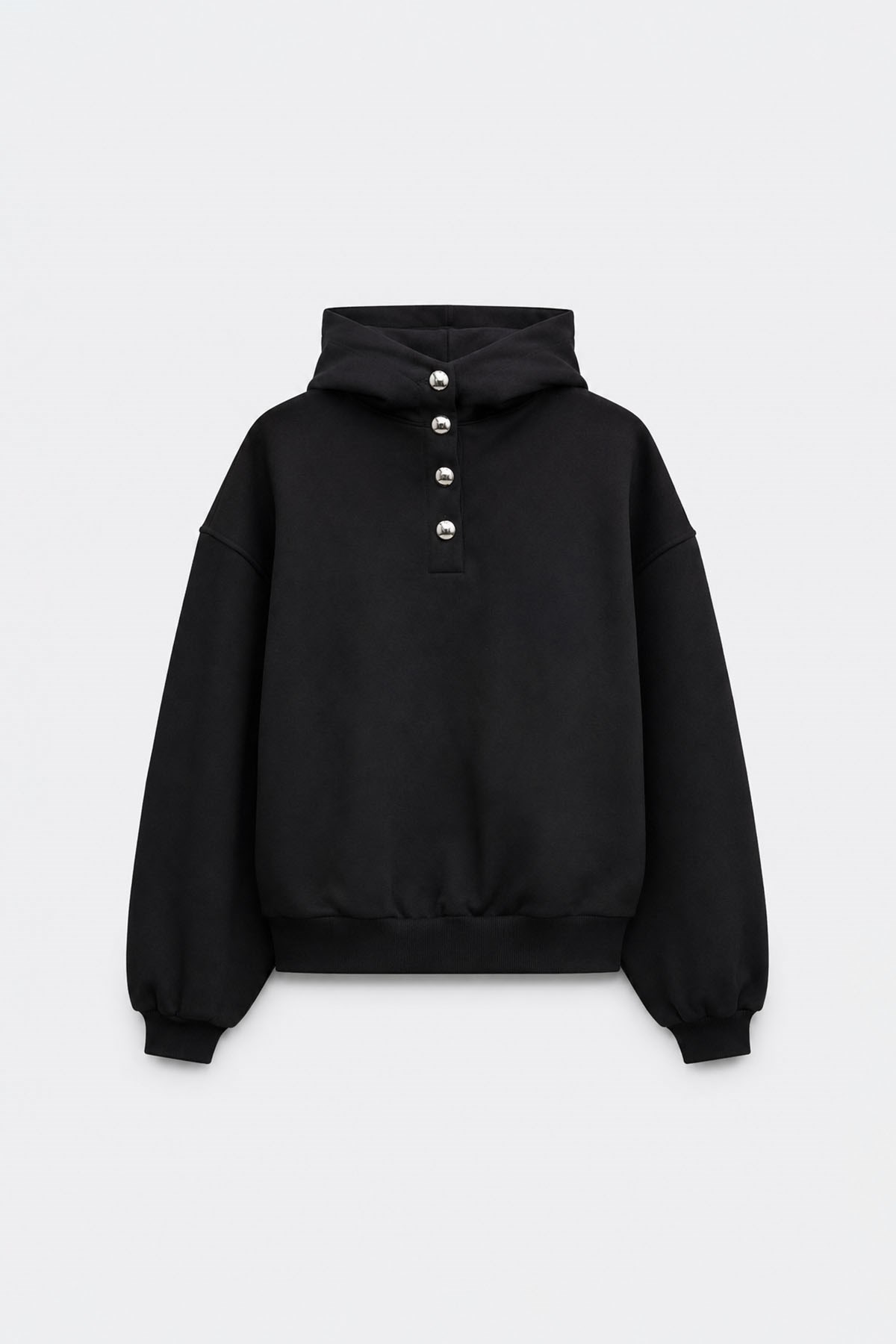 Siyah Gala Düğmeli Oversize Sweatshirt · 4