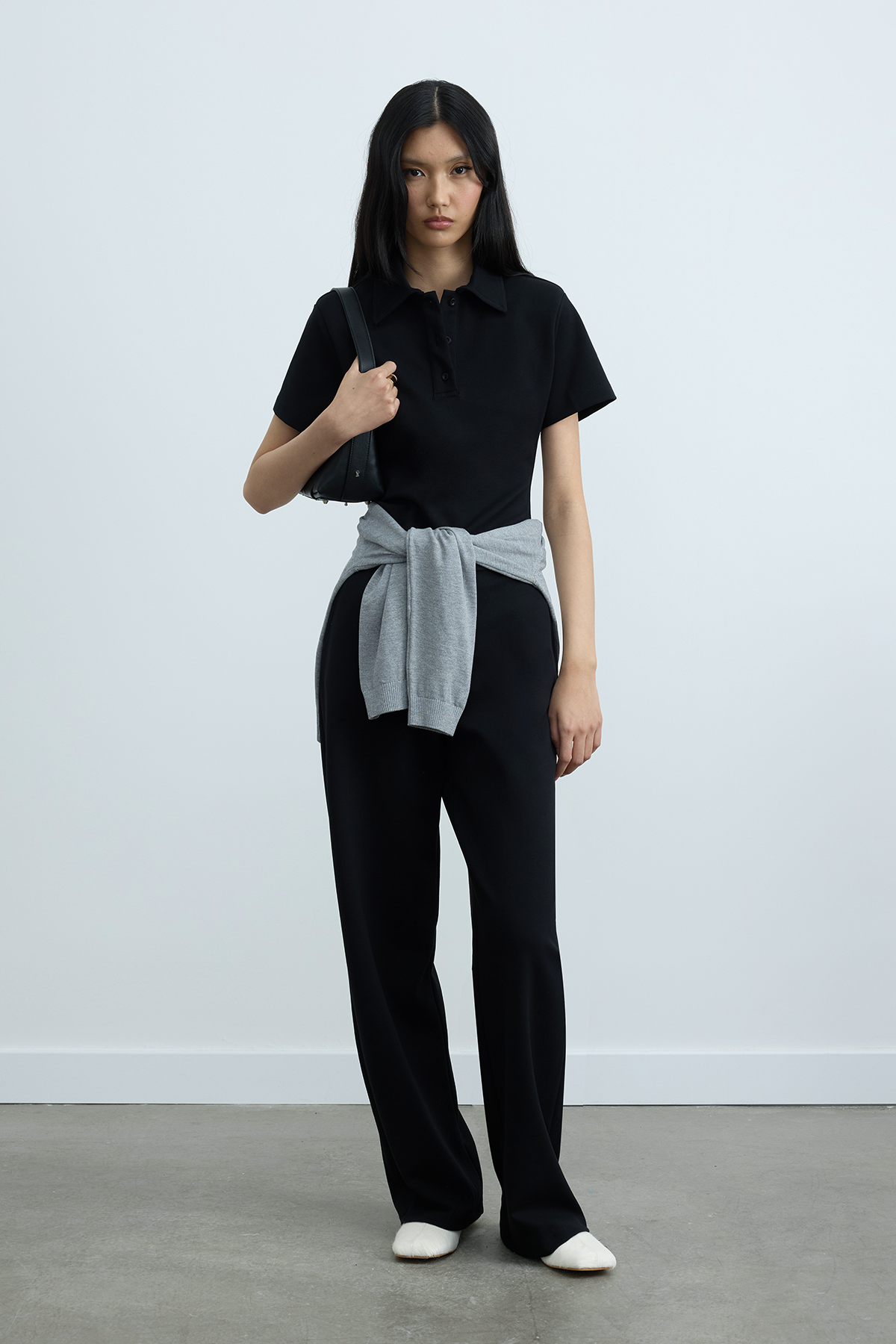 Siyah Jane Polo Yaka Tişört · 2