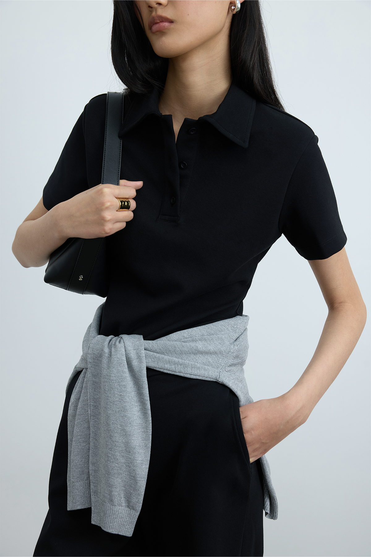 Siyah Jane Polo Yaka Tişört · 8