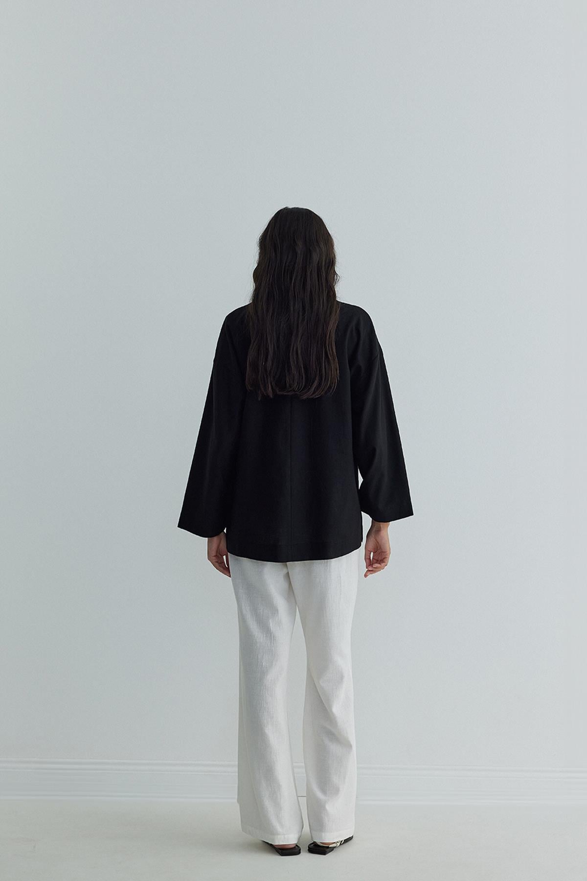 Black Kavala Linen Blouse | Suud Collection