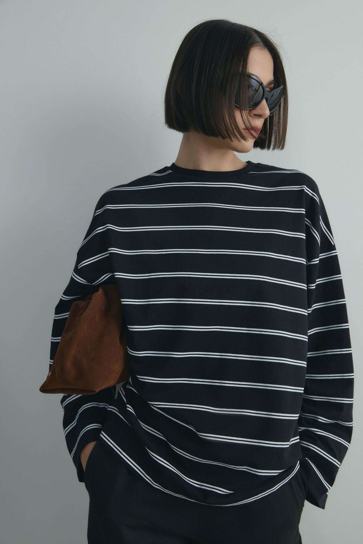 Siyah Lizzy Çizgili Tişört | Suud Collection