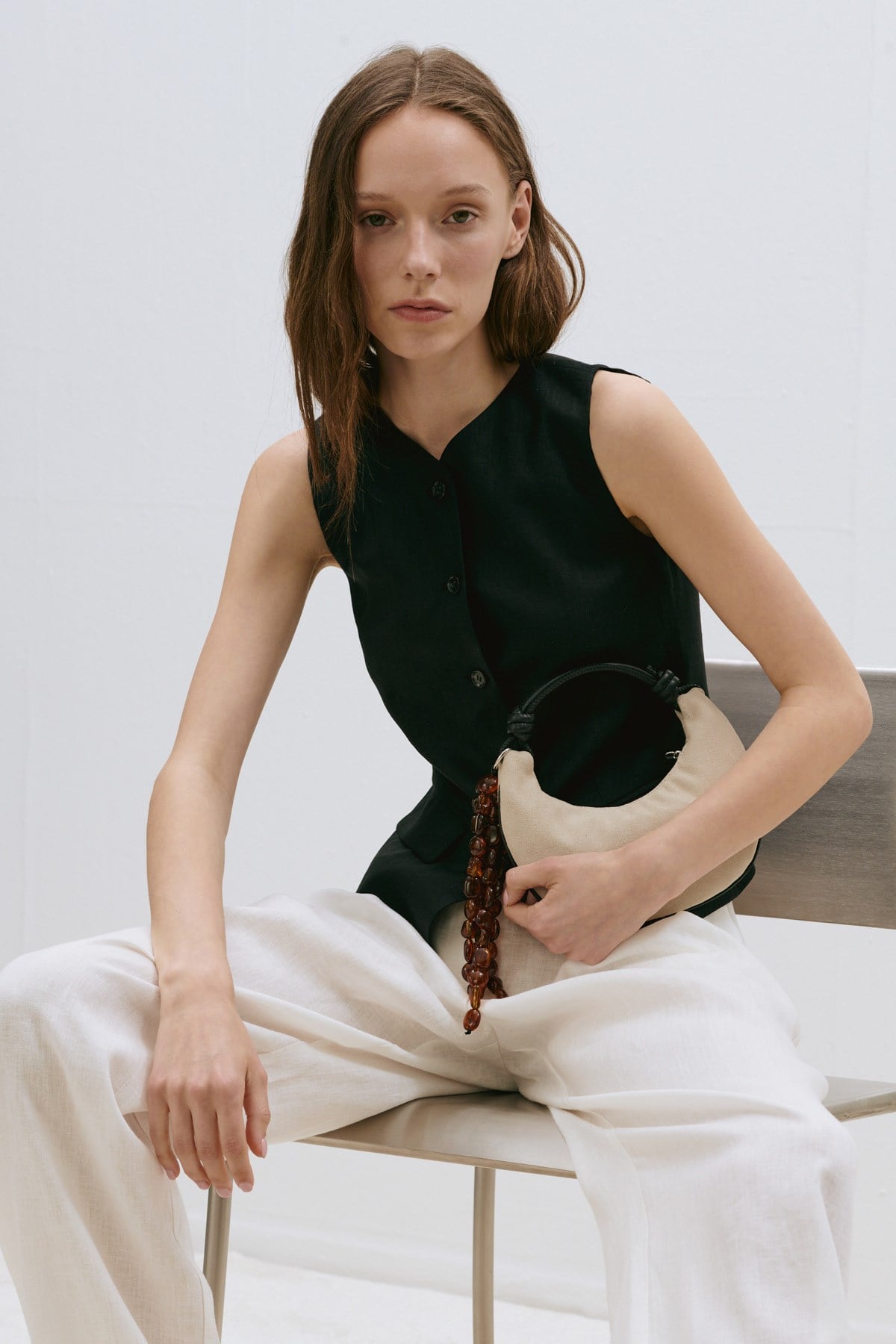 Black Nora 100% Linen Vest| Suud Collection
