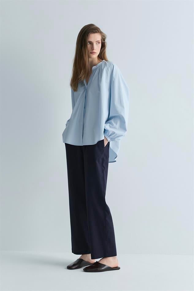 Navy Blue Zoe Linen Trousers | Suud Collection
