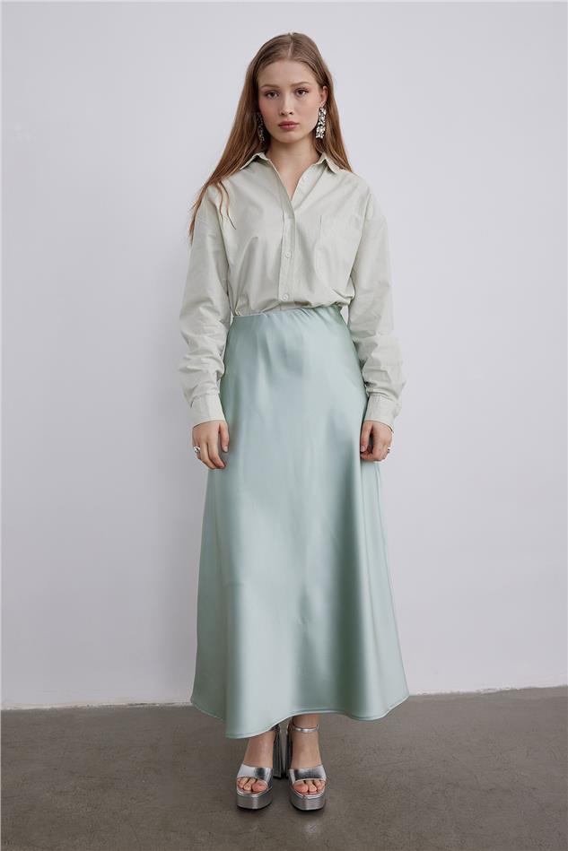 Mint Green Satin Skirt