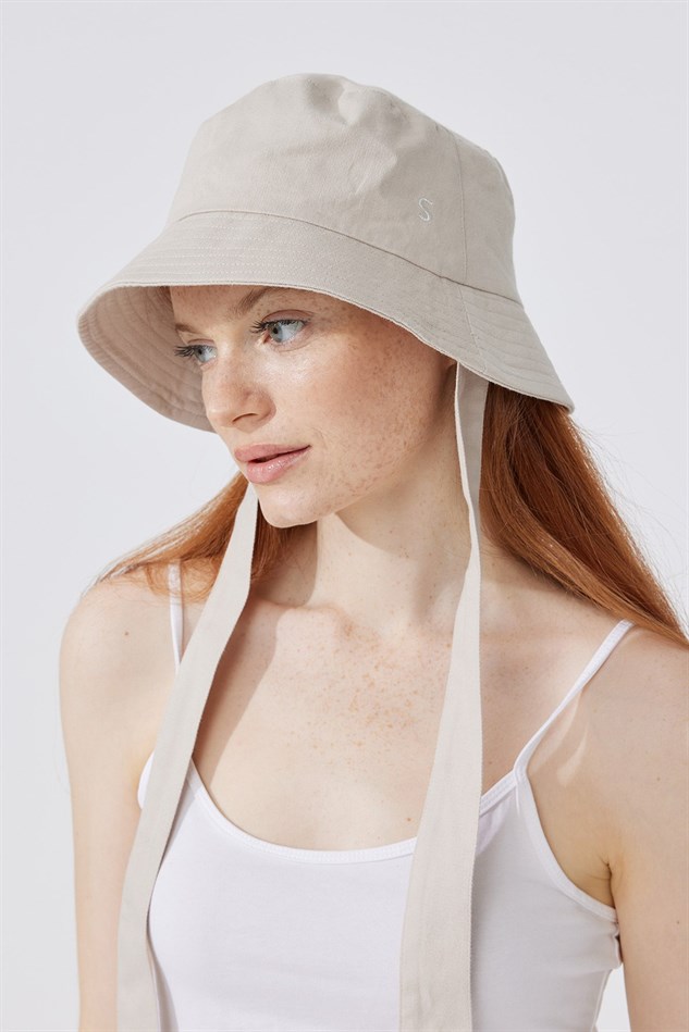 Beige Embroidered Bucket Hat Suud Collection