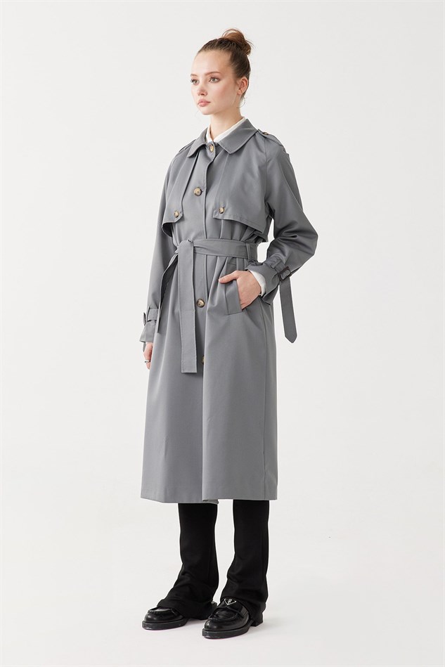 Long Cotton Trench Coat With Gray Windbreaker | Suud Collection