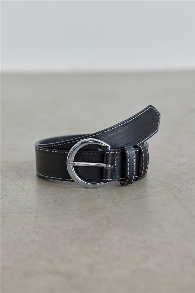 Black Nickel Buckle Stitched Belt
