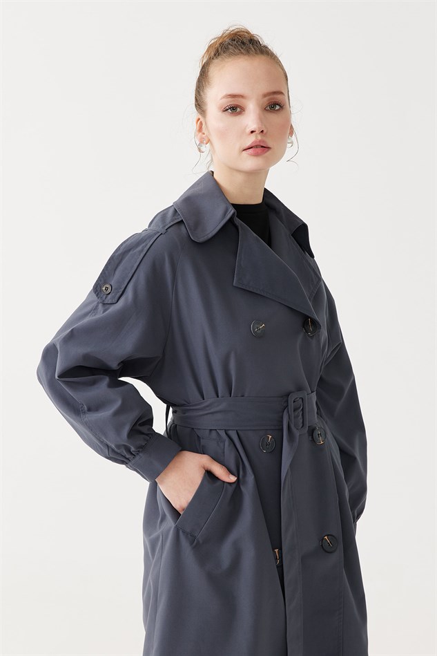 Anthracite Soft Lined Cotton Trench Coat | Suud Collection