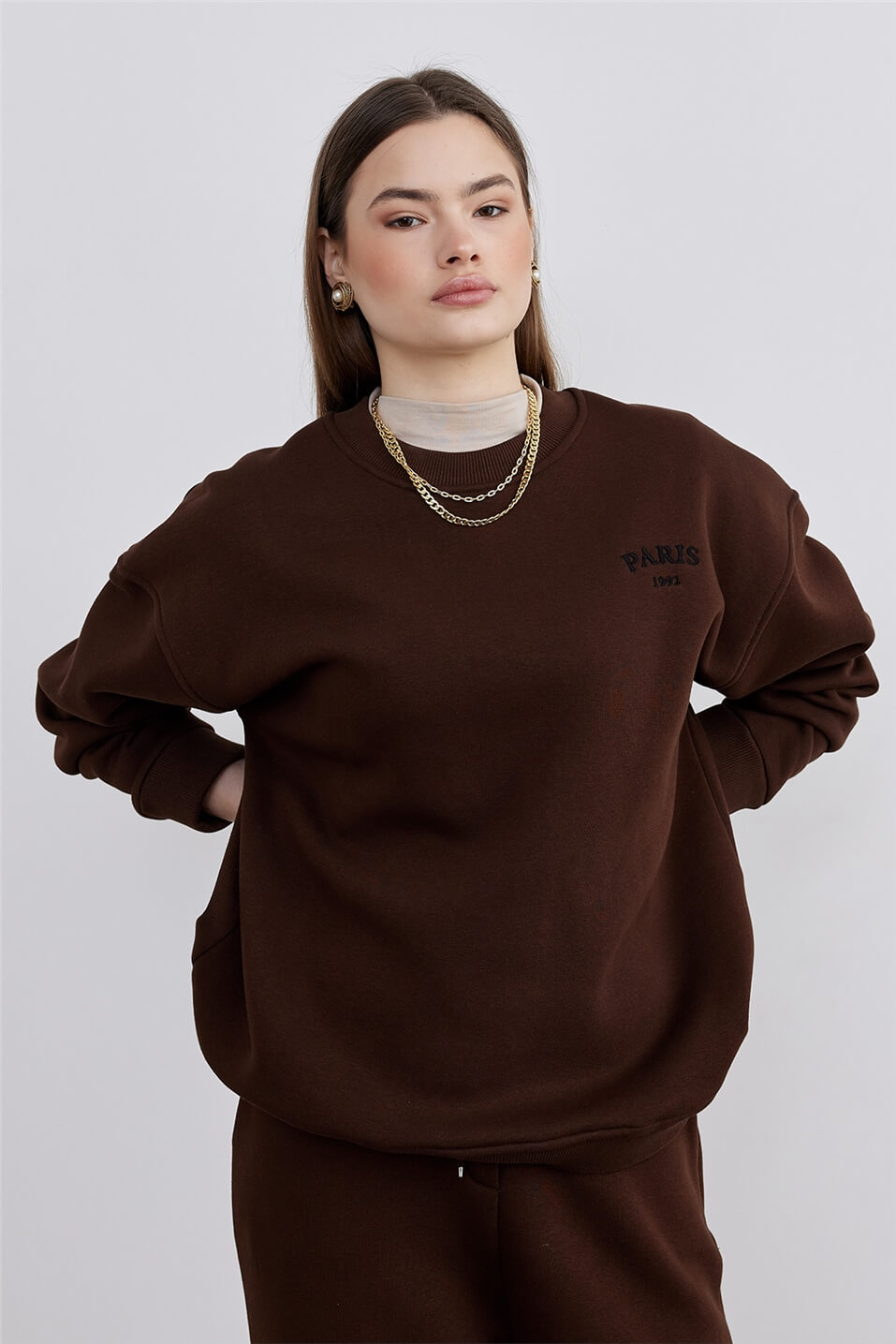 Dark Brown Paris 1992 Embroıdered Sweatshirt