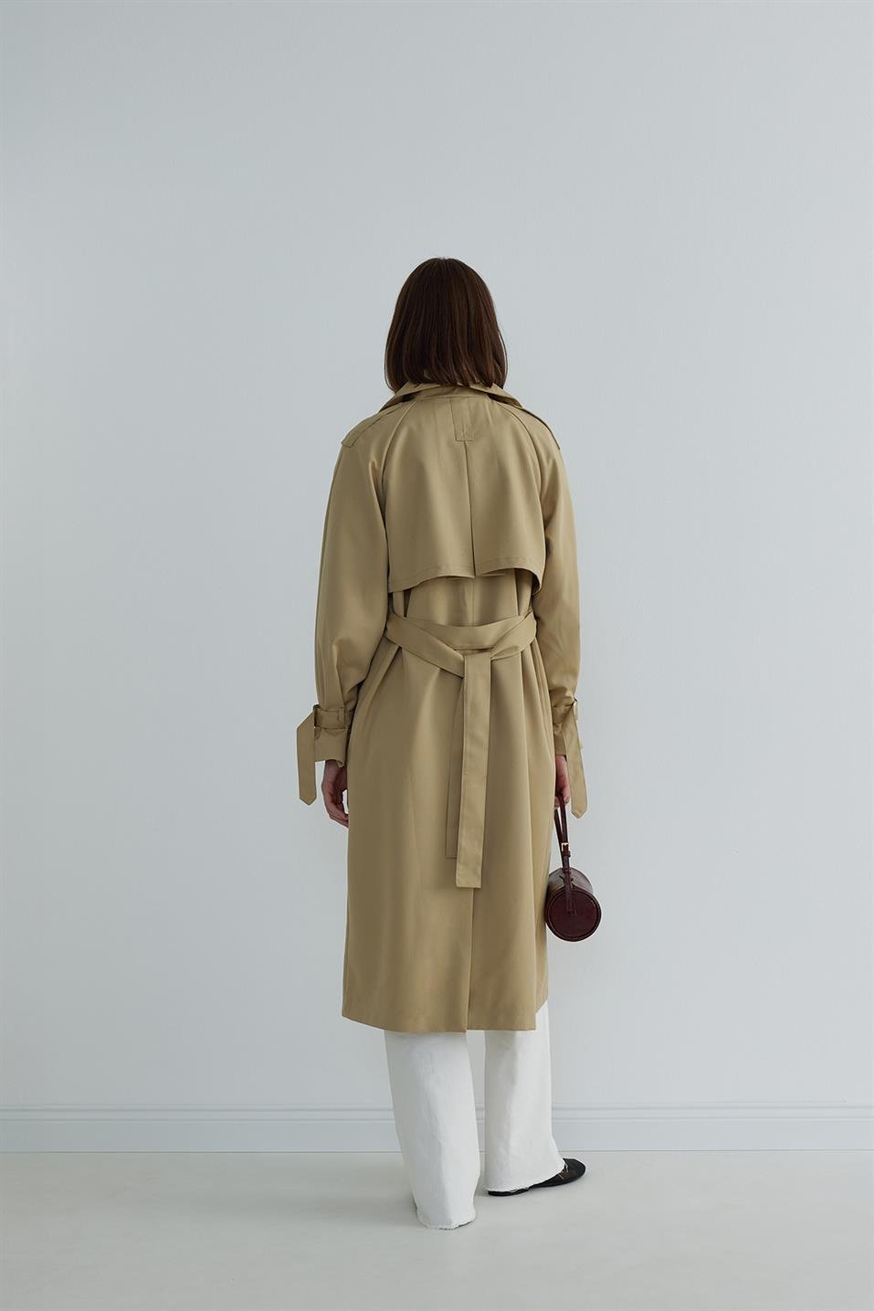 Camel Long Cotton Trench Coat | Suud Collection