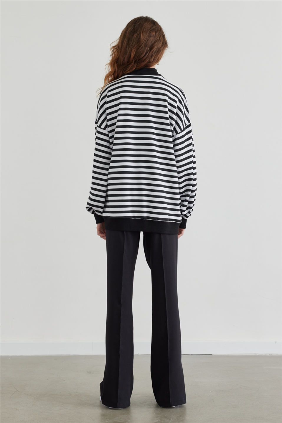 Çizgili Balon Kol Sweatshirt