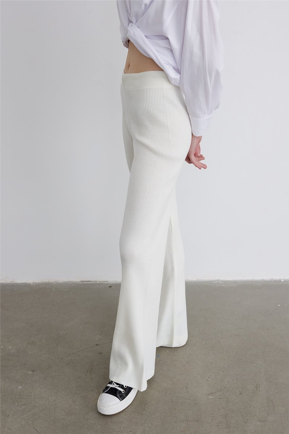 Ecru Wide Leg Knitwear Trousers