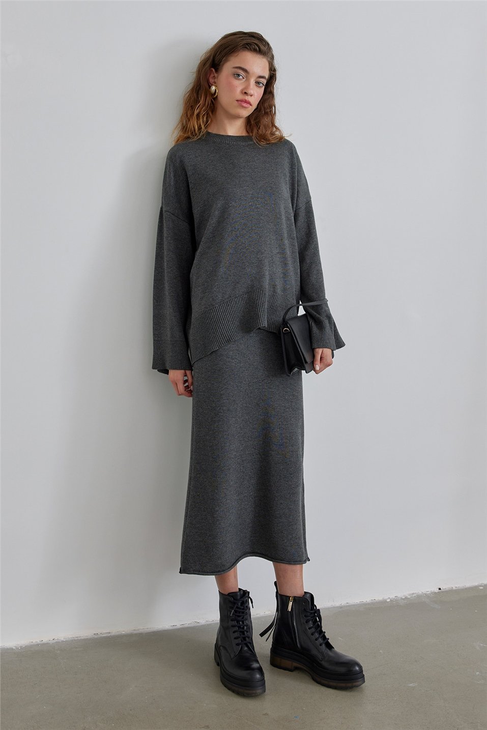 Grey Knitwear Pencil Skirt